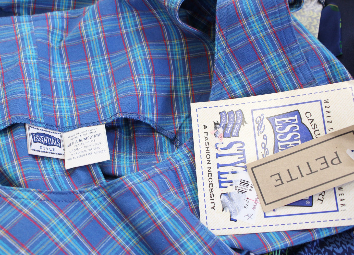 NWT Deadstock Vtg 90s Blue Plaid Pinafore Jumper Layer Dress Size PM MP M Retro