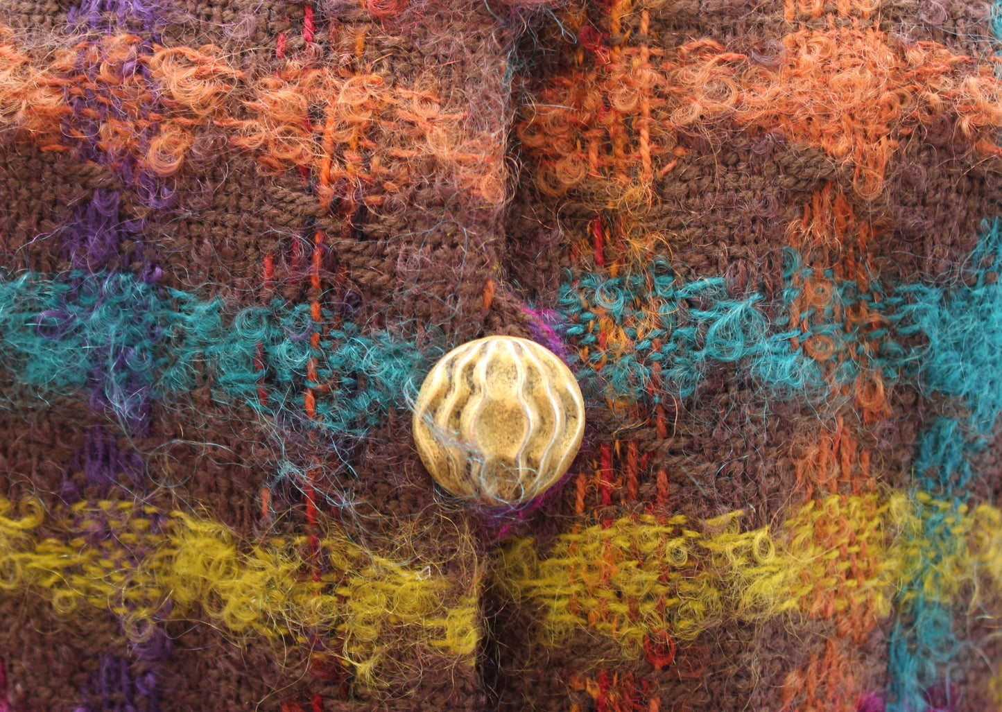 Vtg 90s Brown Colorful Plaid Chunky Button Blazer Jacket Sz 4 Curly Tweed Retro