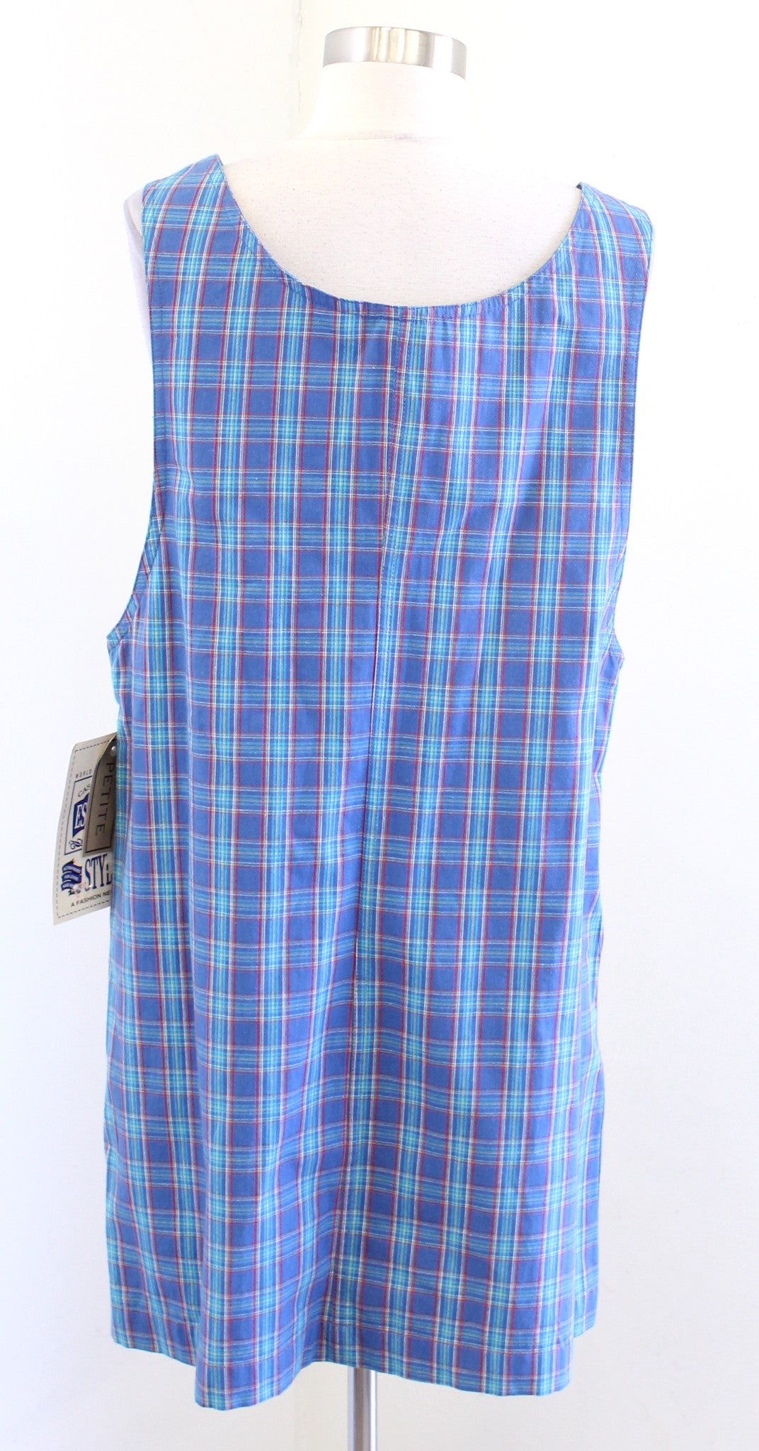 NWT Deadstock Vtg 90s Blue Plaid Pinafore Jumper Layer Dress Size PM MP M Retro