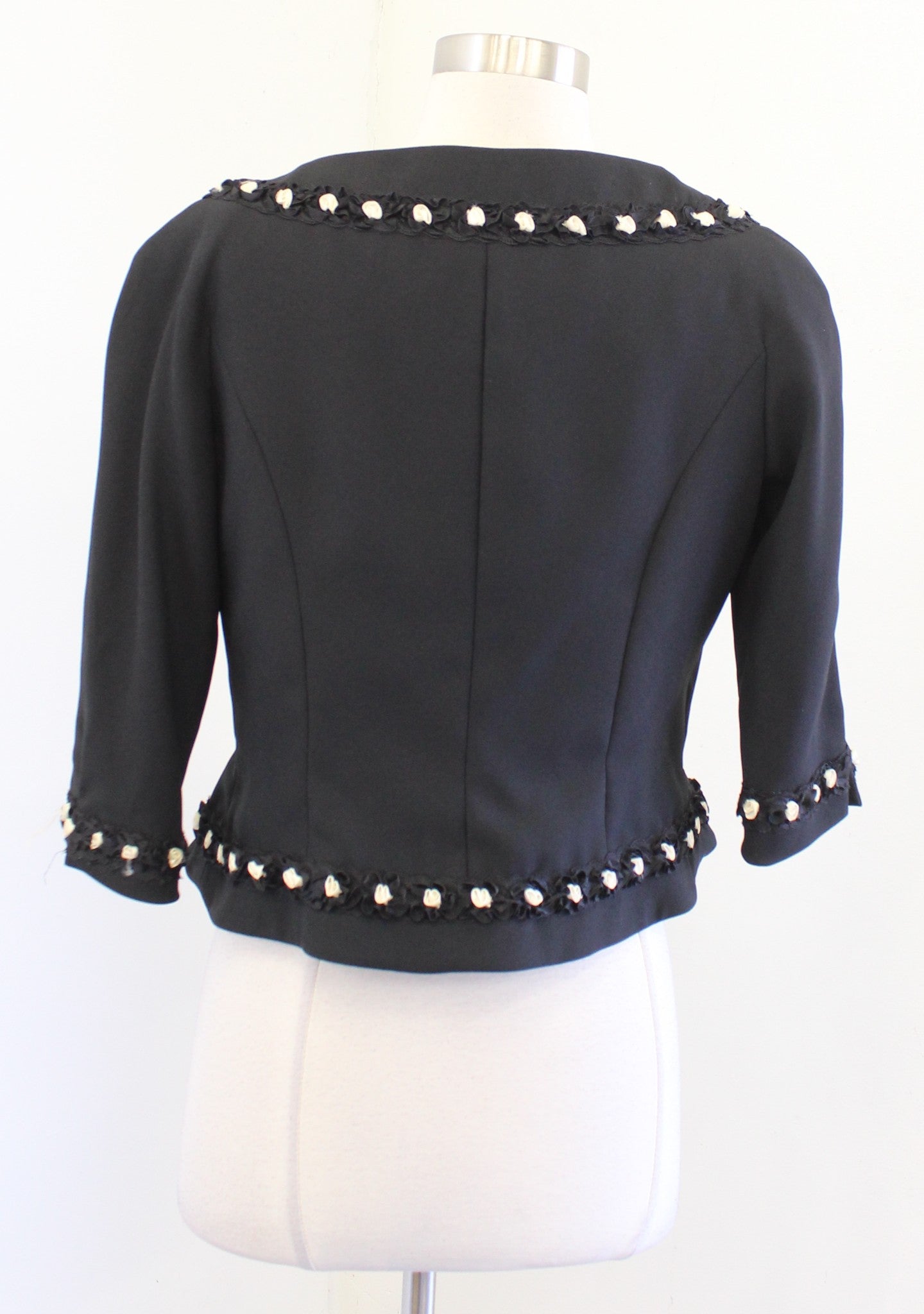 Vtg 80s 90s Victor Costa Black Rosette Floral Evening Blazer Blouse Top Size 10