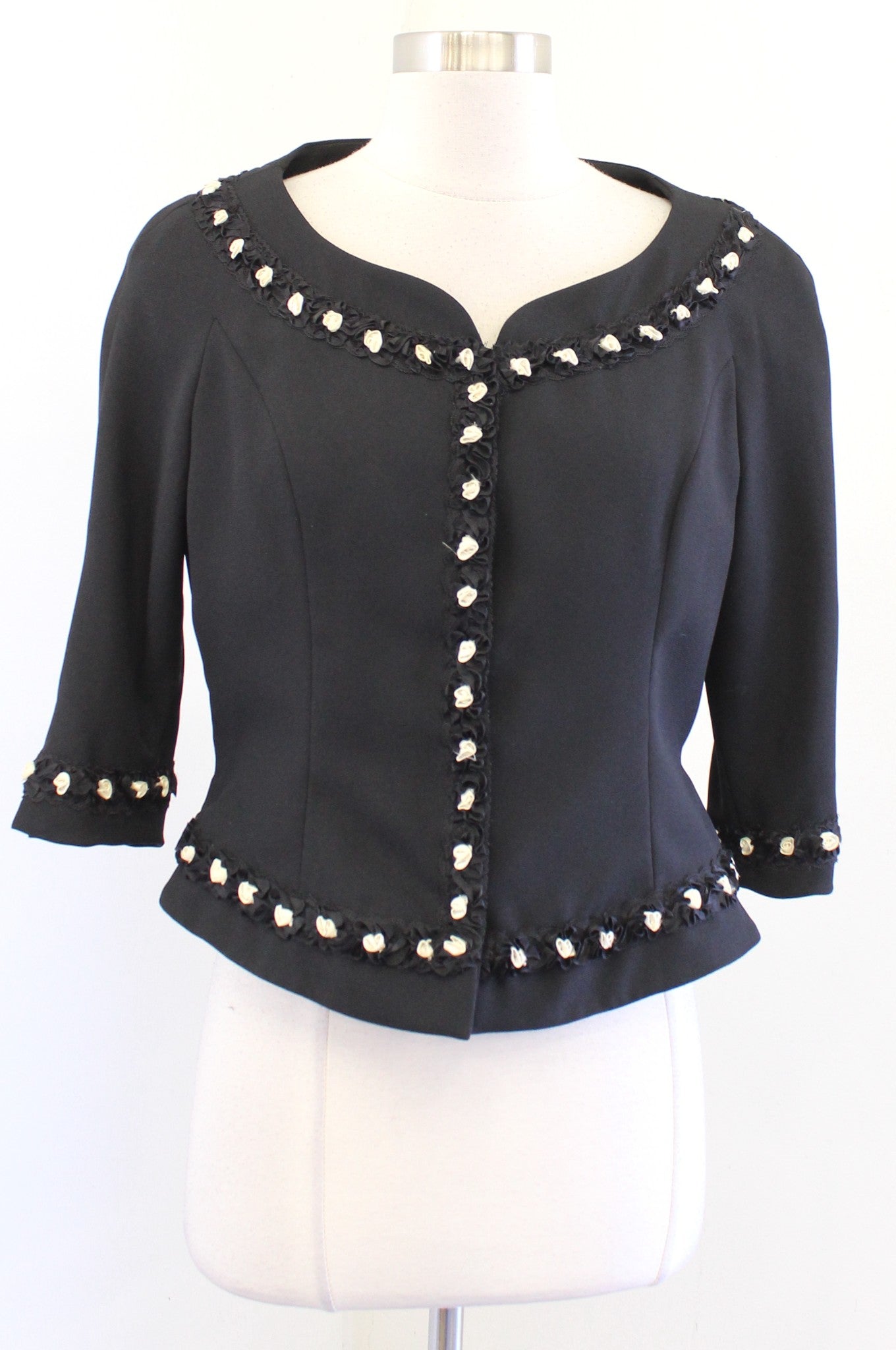 Vtg 80s 90s Victor Costa Black Rosette Floral Evening Blazer Blouse Top Size 10