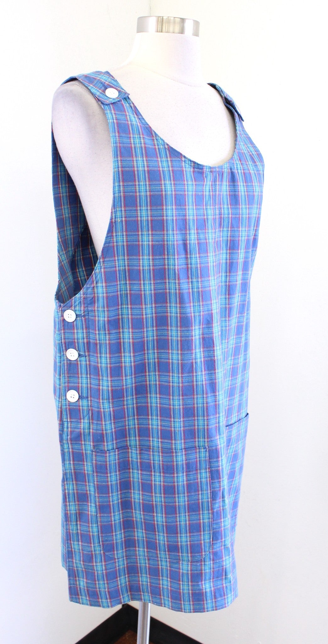 NWT Deadstock Vtg 90s Blue Plaid Pinafore Jumper Layer Dress Size PM MP M Retro