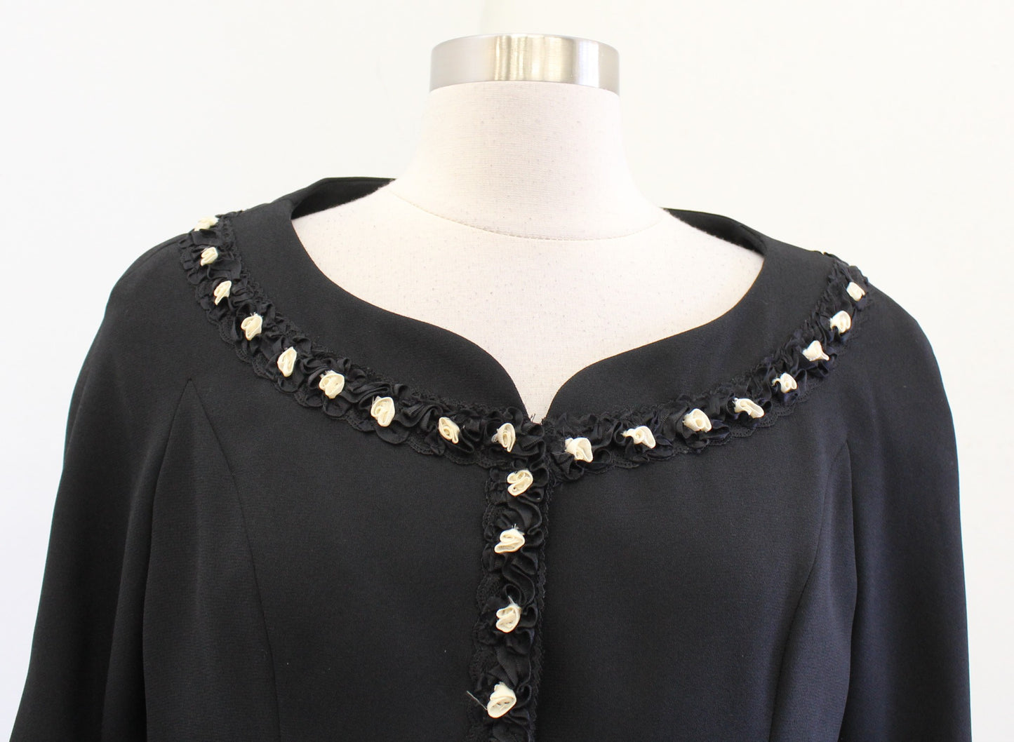 Vtg 80s 90s Victor Costa Black Rosette Floral Evening Blazer Blouse Top Size 10