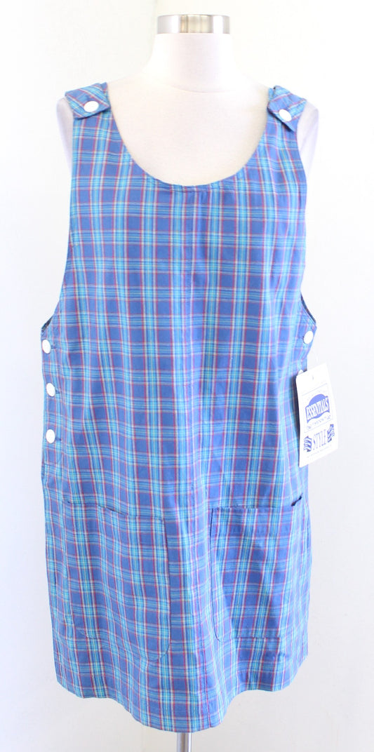 NWT Deadstock Vtg 90s Blue Plaid Pinafore Jumper Layer Dress Size PM MP M Retro