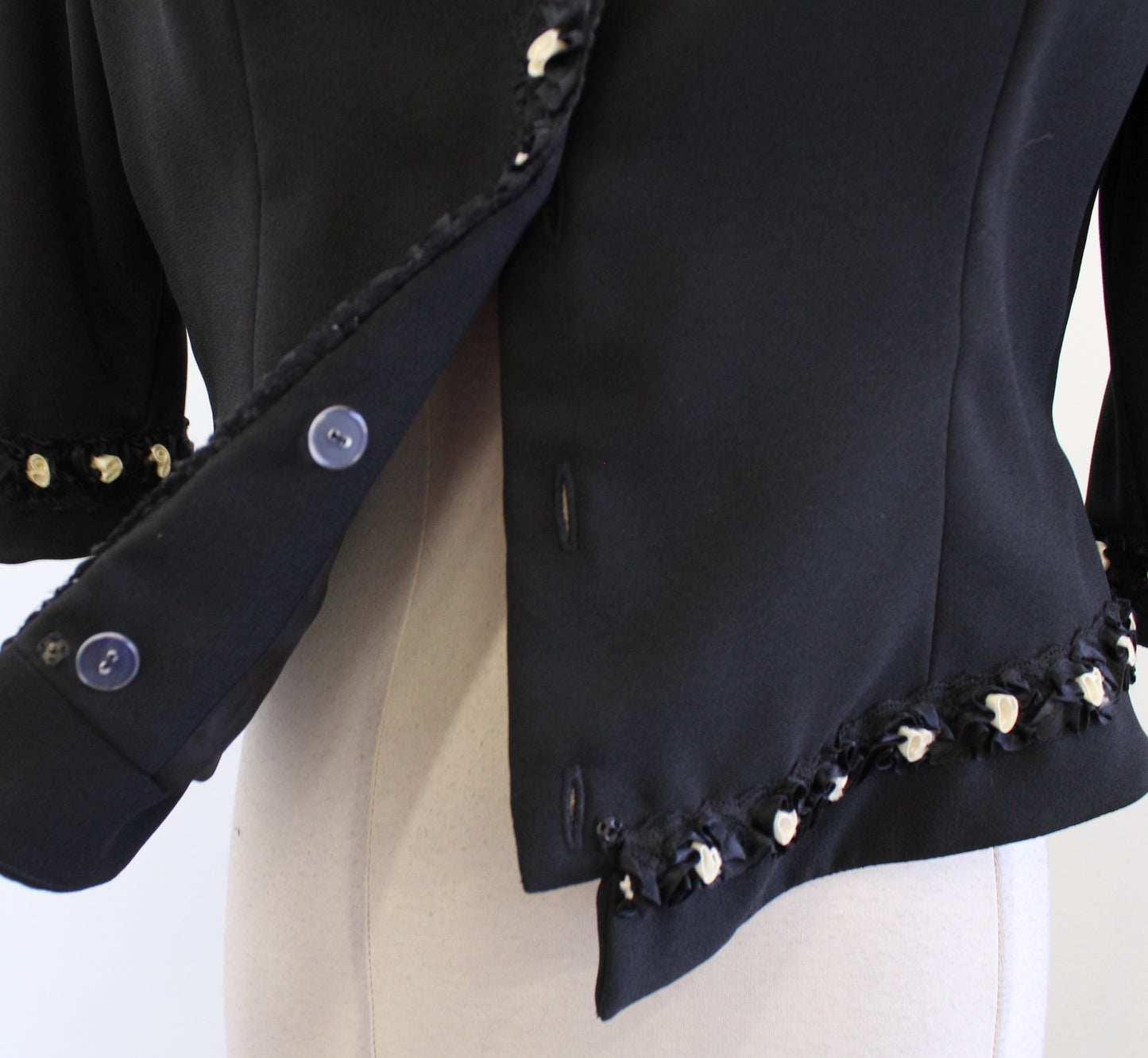 Vtg 80s 90s Victor Costa Black Rosette Floral Evening Blazer Blouse Top Size 10