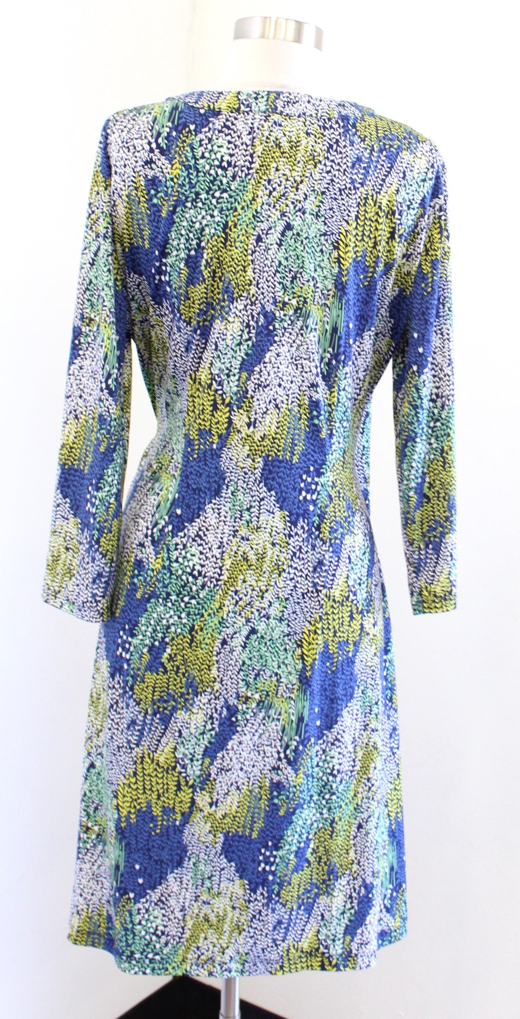 BCBG Max Azria Adele Vine Floral Jersey Wrap Dress Size L Blue Gree Yellow