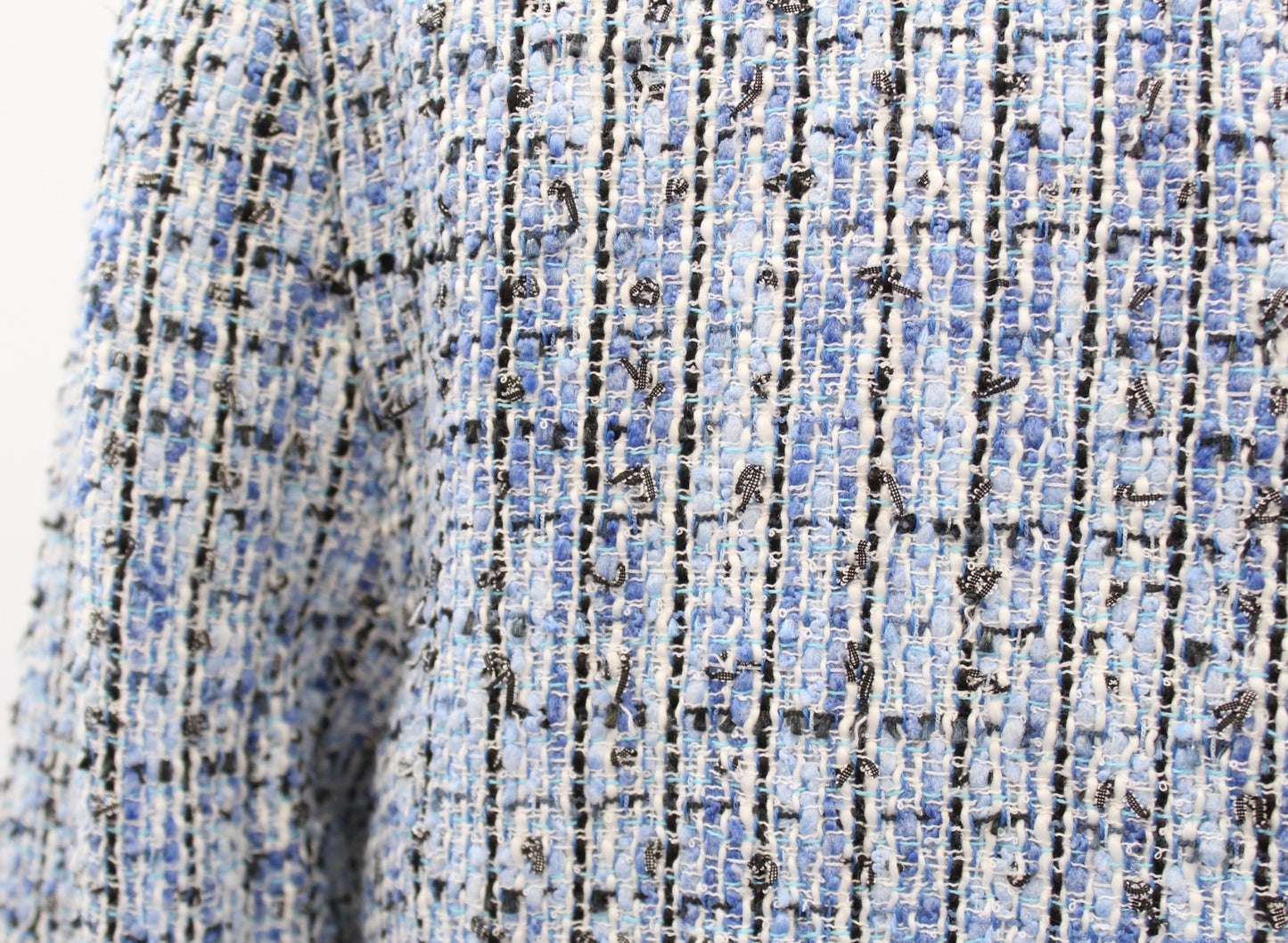 Karl Lagerfeld Blue Black White Tweed Fringe Blazer Suit Jacket Size 8 Career