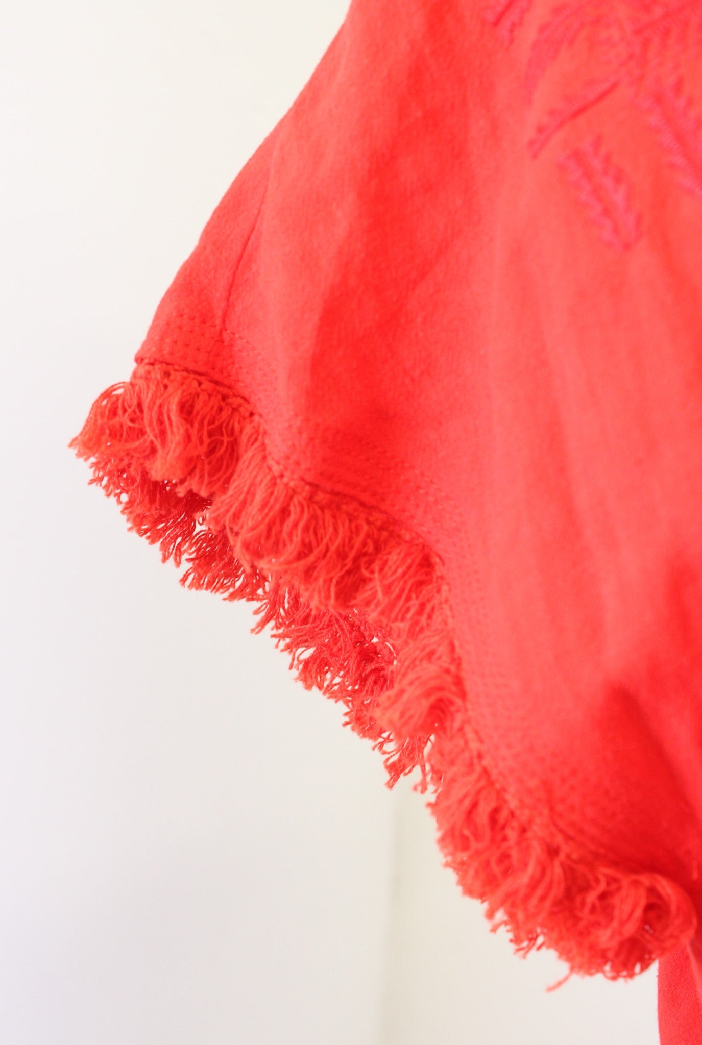 NWT Madewell Red - Orange Linen Tie Waist Embroidered Paradise Dress Sz XXS 2XS