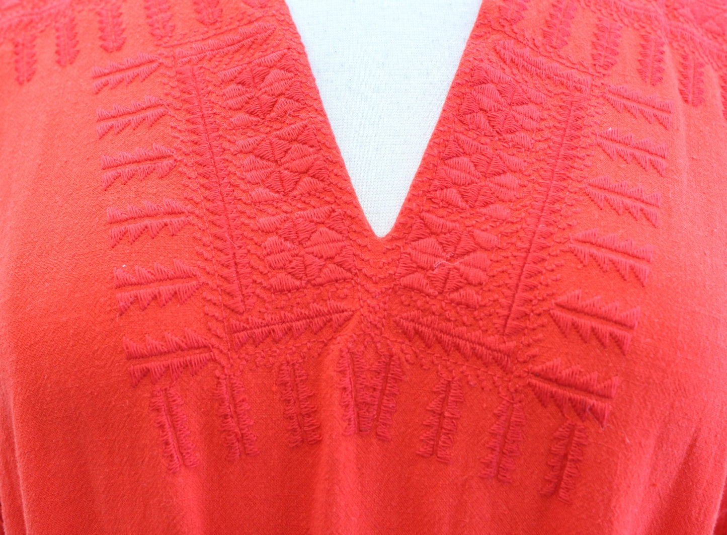 NWT Madewell Red - Orange Linen Tie Waist Embroidered Paradise Dress Sz XXS 2XS