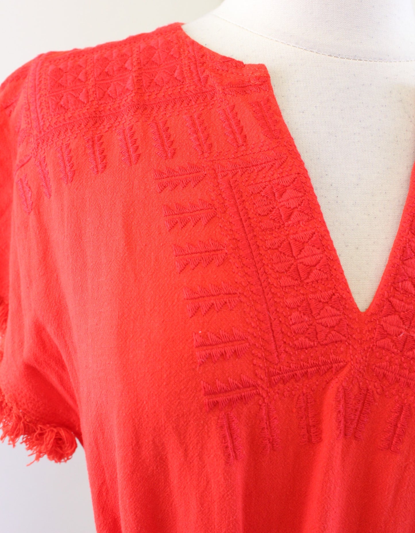 NWT Madewell Red - Orange Linen Tie Waist Embroidered Paradise Dress Sz XXS 2XS