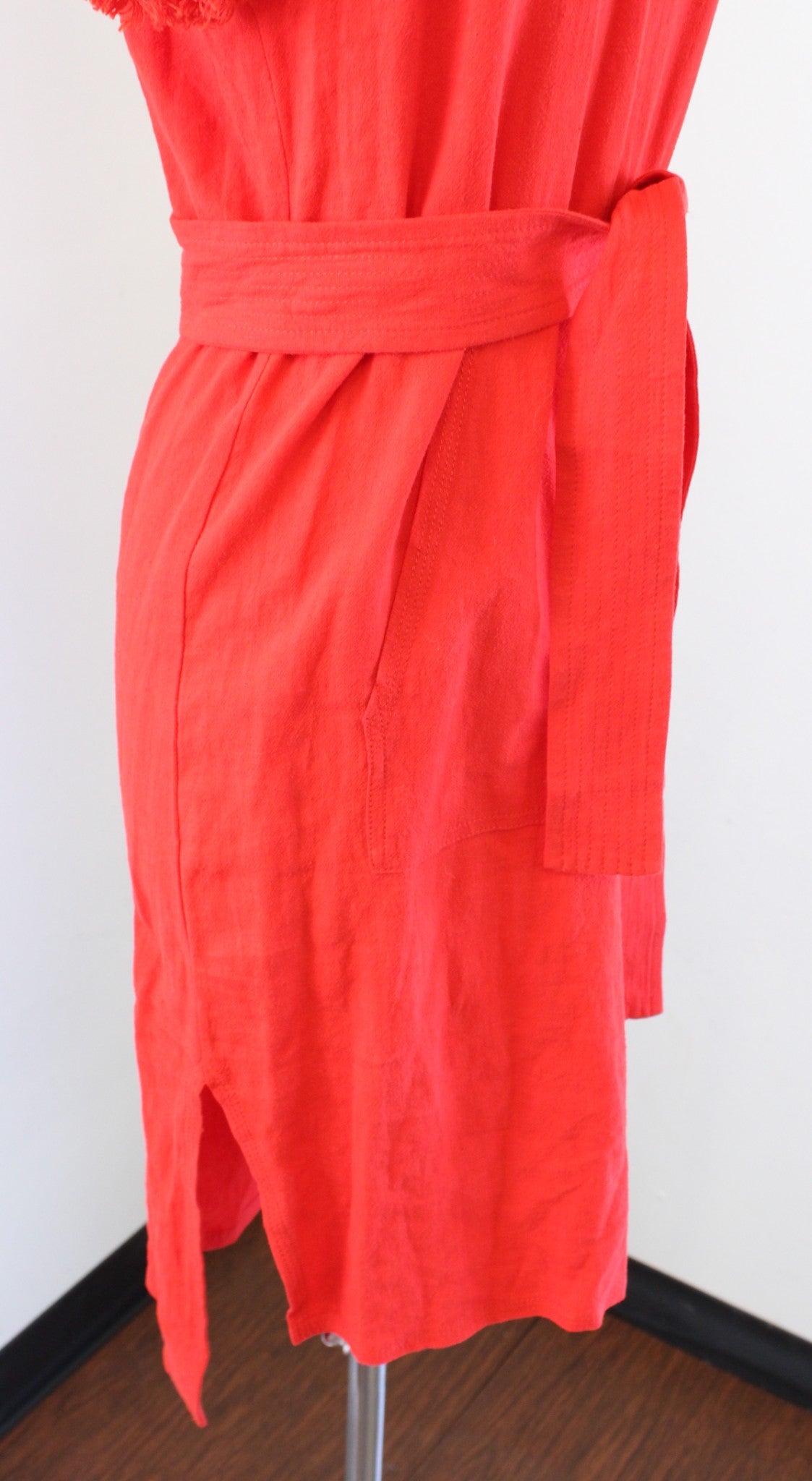 NWT Madewell Red - Orange Linen Tie Waist Embroidered Paradise Dress Sz XXS 2XS