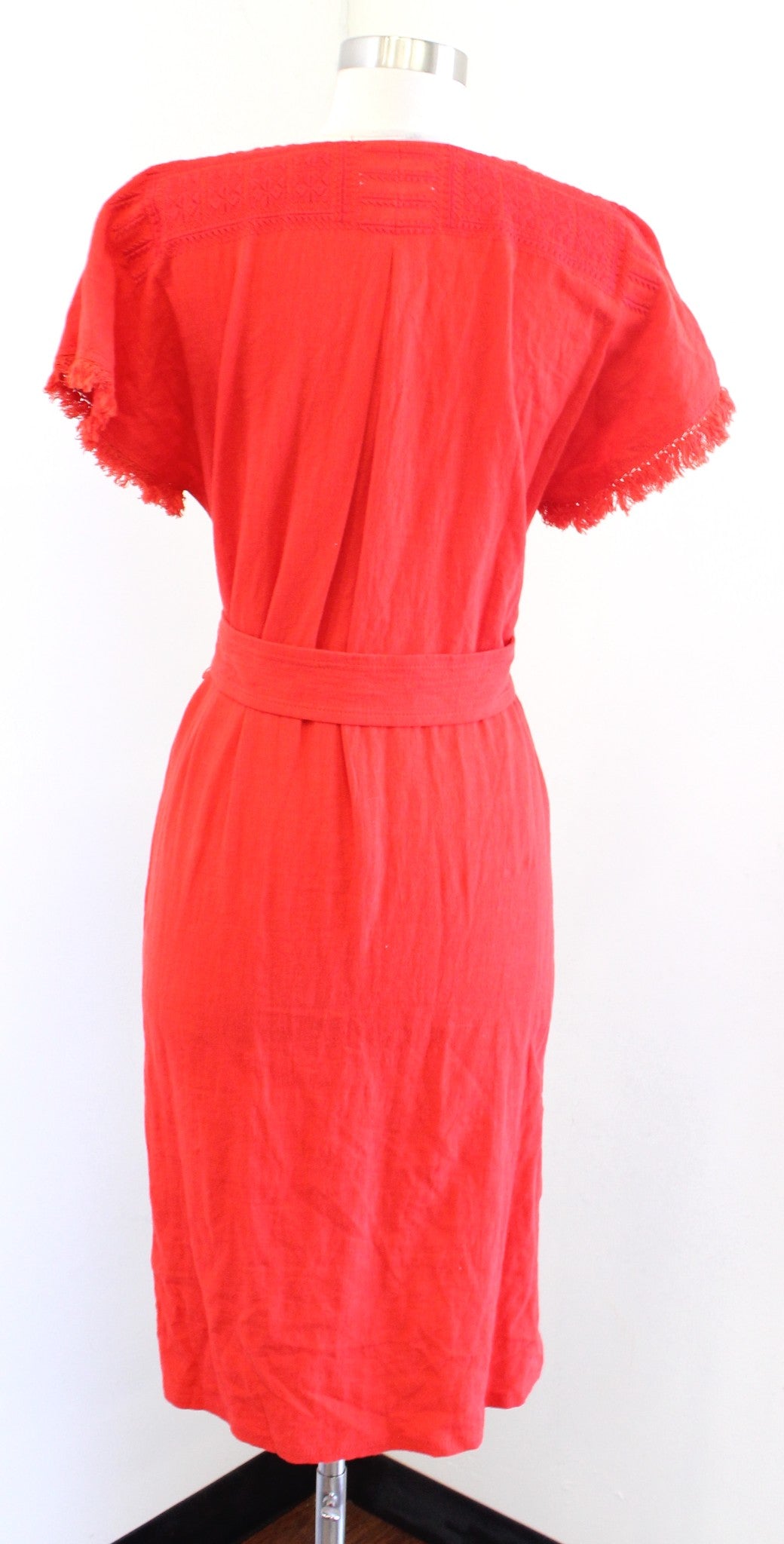 NWT Madewell Red - Orange Linen Tie Waist Embroidered Paradise Dress Sz XXS 2XS