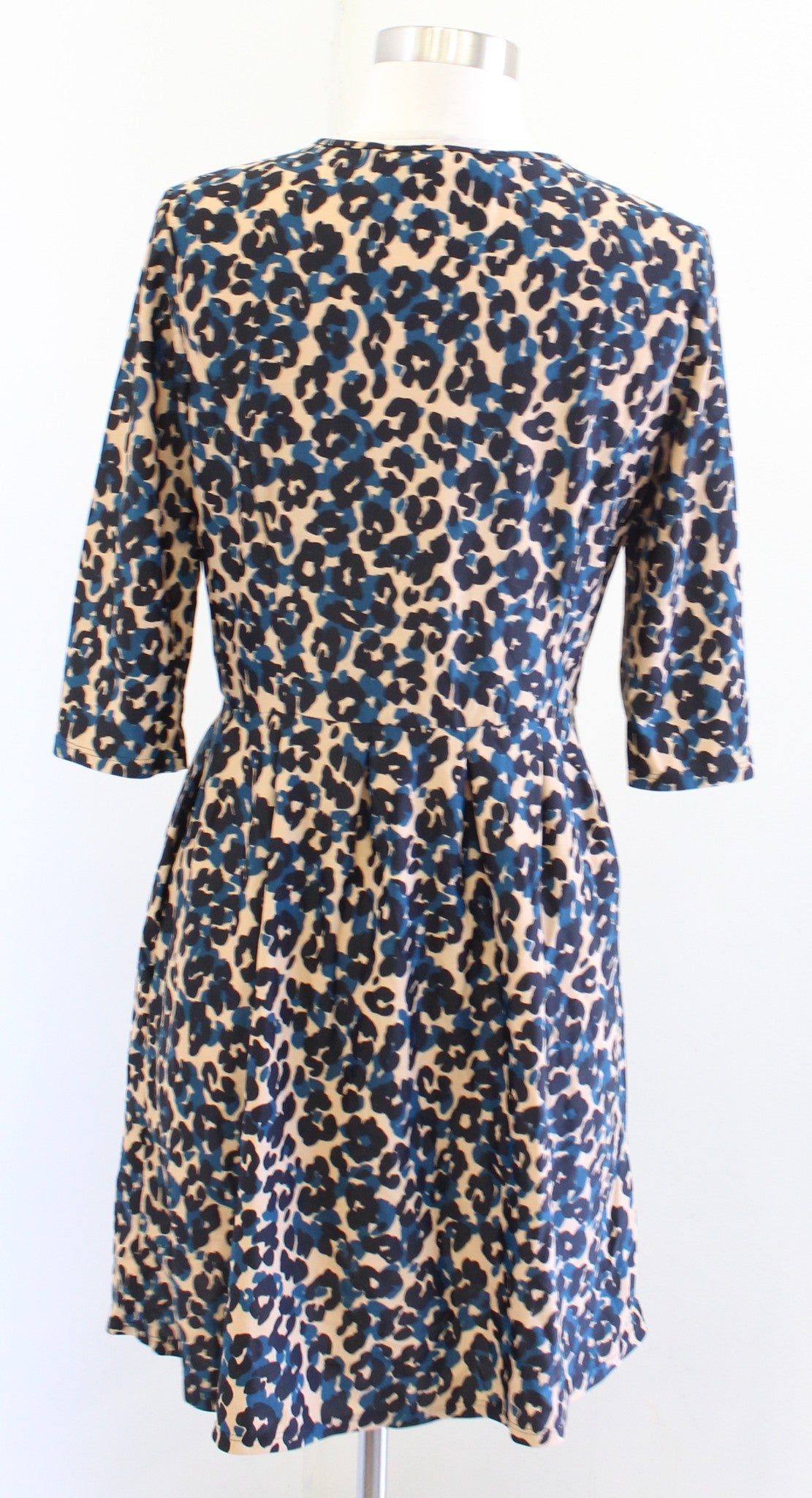 Jude Connally Tan Black Blue Leopard Print Fit and Flare Dress Size S Jude Cloth