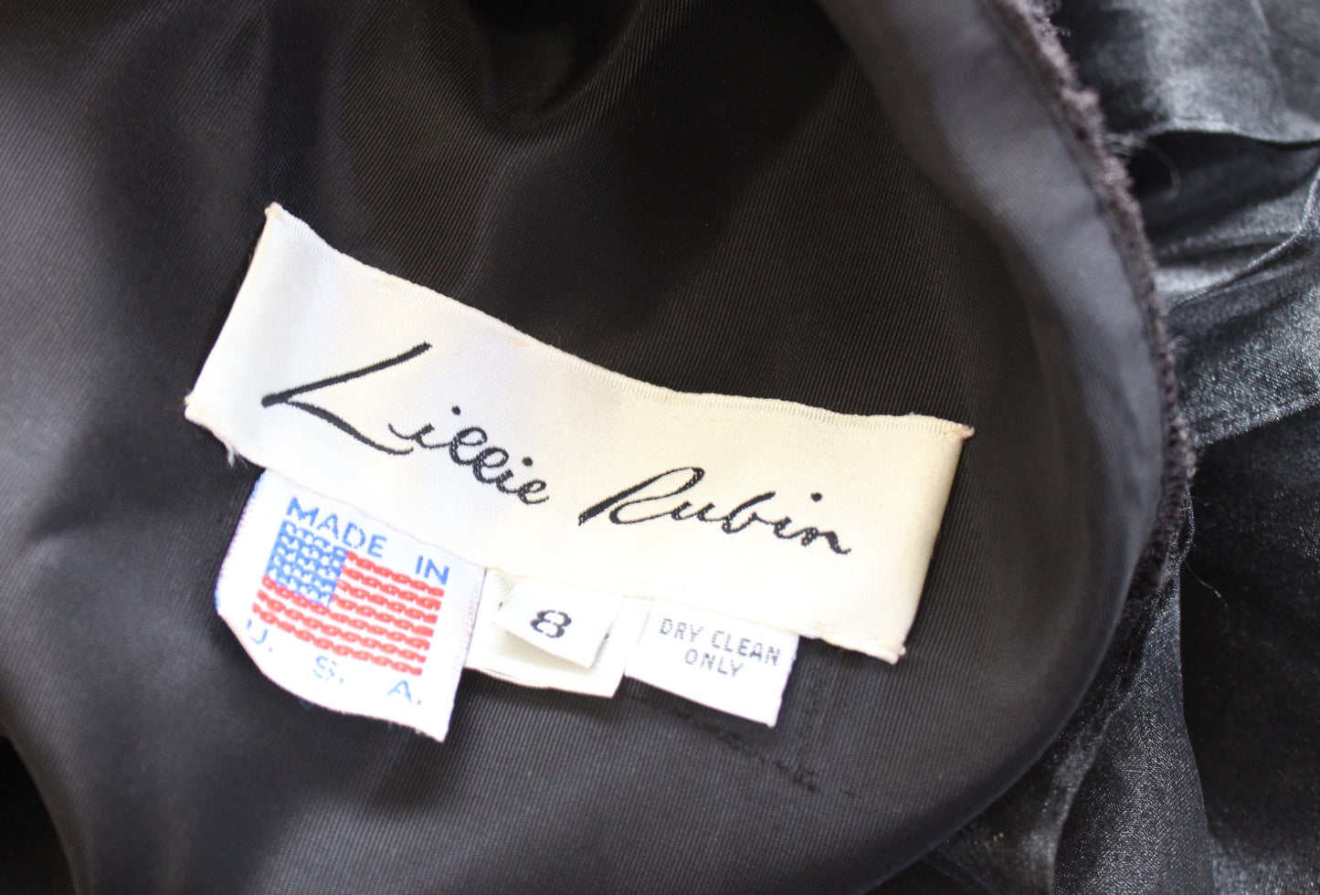 Vtg 70s Lillie Rubin Black Textured Rulle Dramatic Ruffle Cocktail Party Dress 8