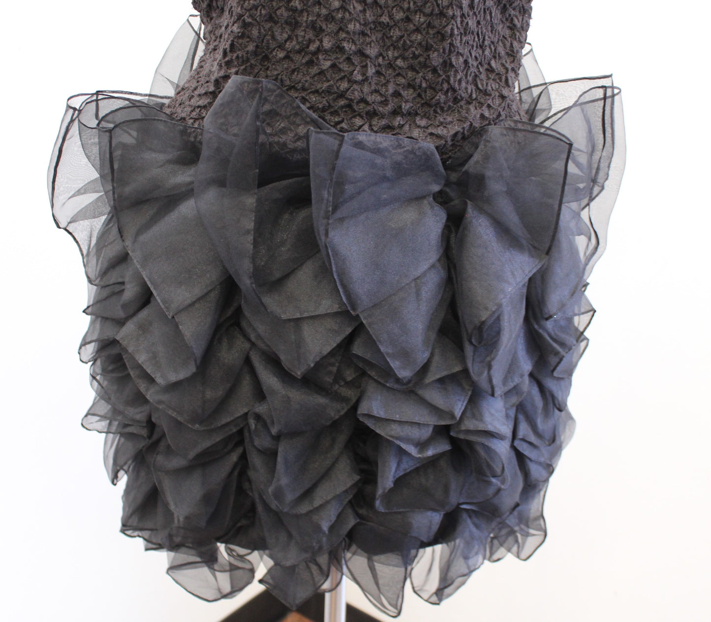 Vtg 70s Lillie Rubin Black Textured Rulle Dramatic Ruffle Cocktail Party Dress 8