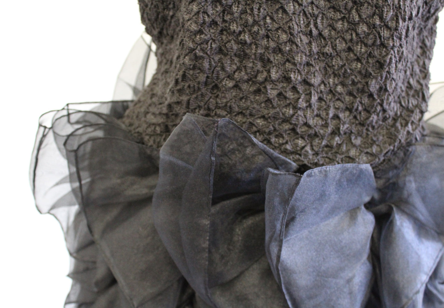 Vtg 70s Lillie Rubin Black Textured Rulle Dramatic Ruffle Cocktail Party Dress 8