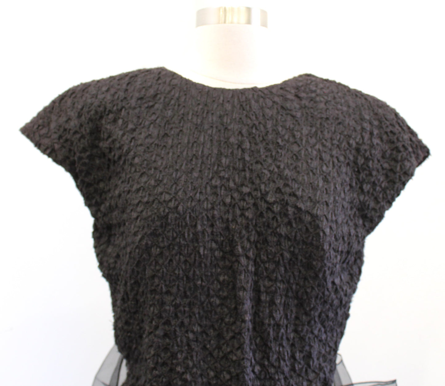 Vtg 70s Lillie Rubin Black Textured Rulle Dramatic Ruffle Cocktail Party Dress 8