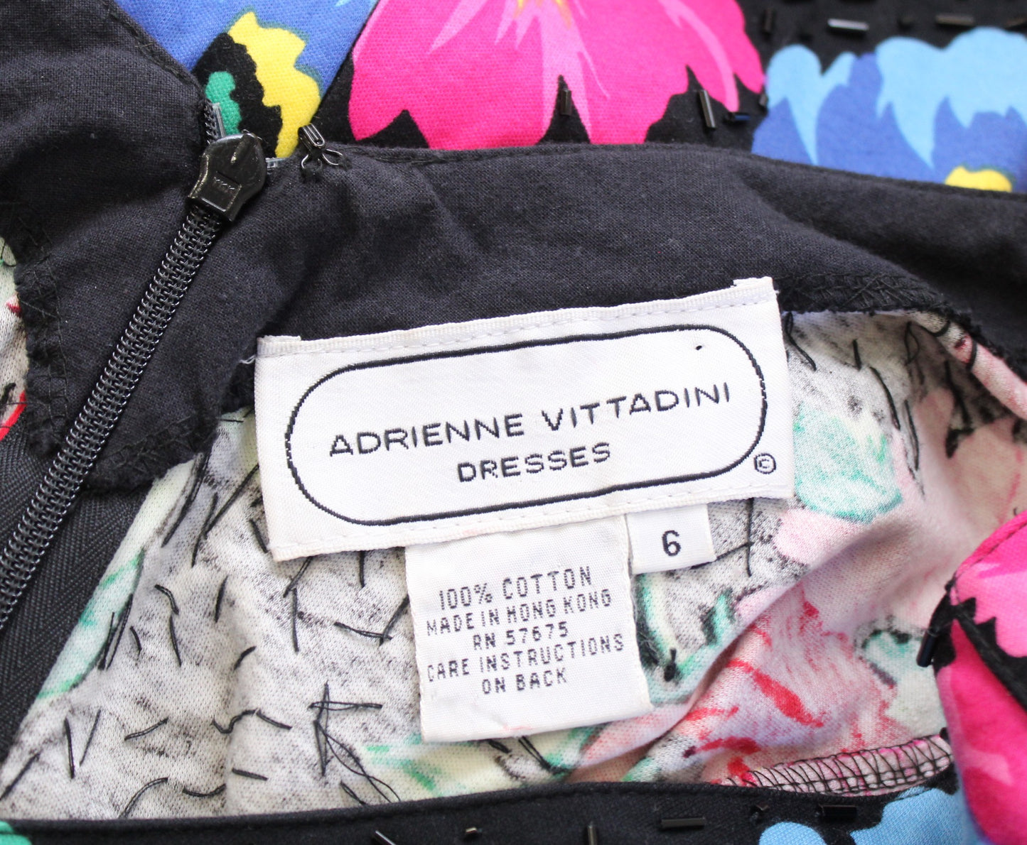 Vtg 90s Black Colorful Floral Print Sequin Embellished Dress Size 6 Cocktail