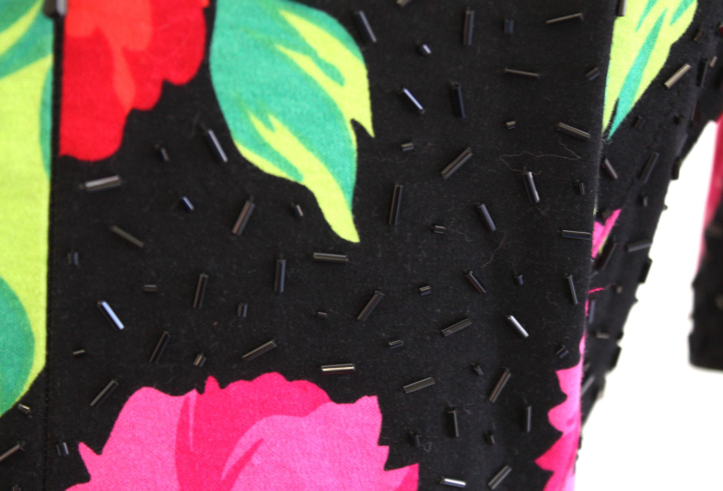 Vtg 90s Black Colorful Floral Print Sequin Embellished Dress Size 6 Cocktail