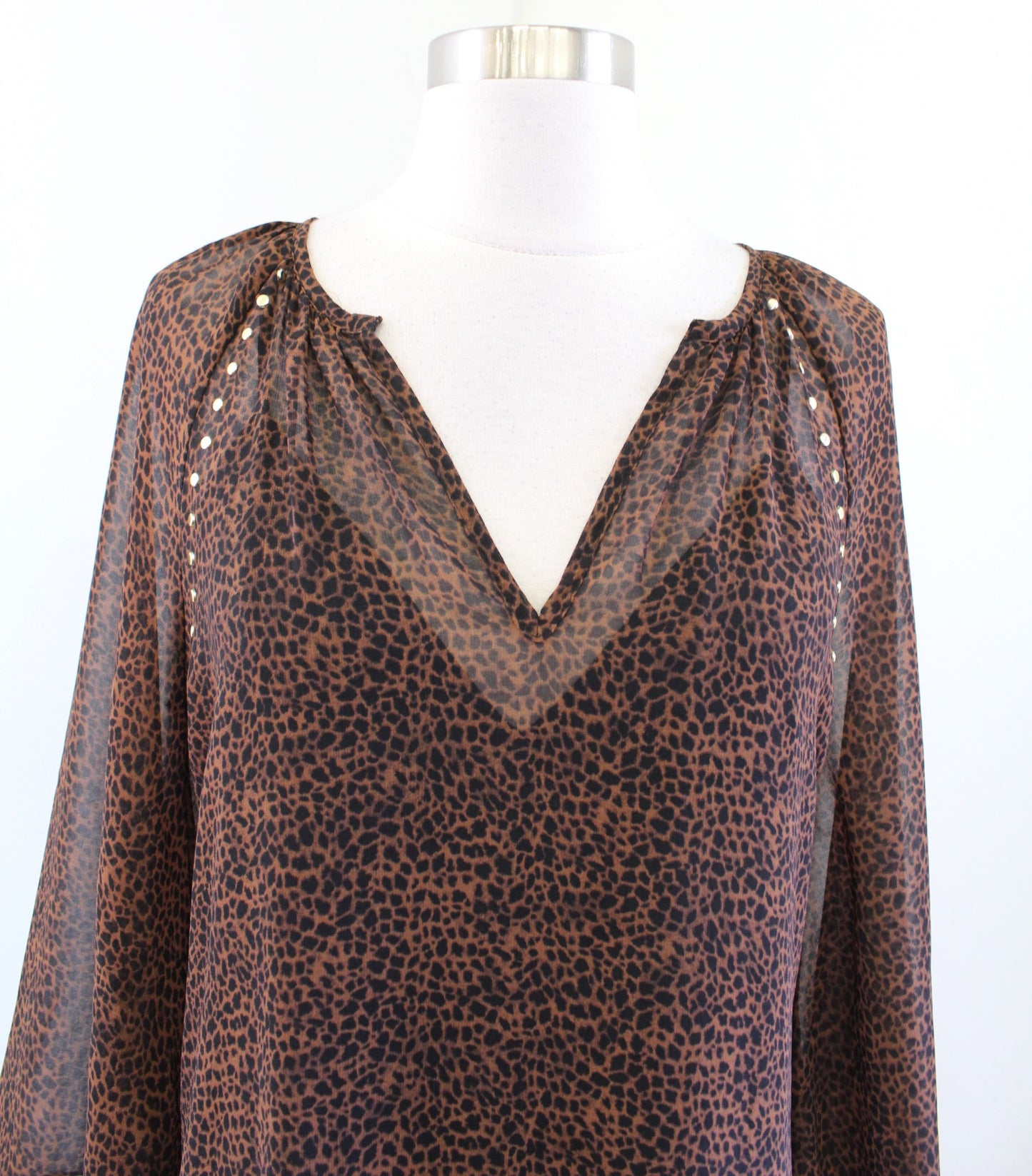 White House Black Market Brown Black Cheetah Print Ruffle Hem Shift Dress Size S