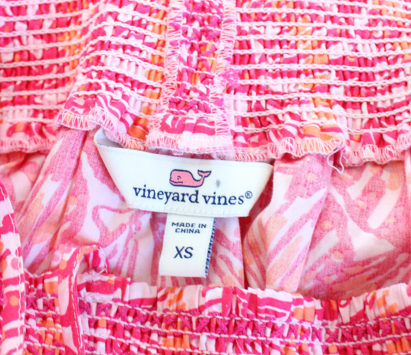 Vineyard Vines Pink Orange Seashell Print Off the Shoulder Top Blouse Size XS