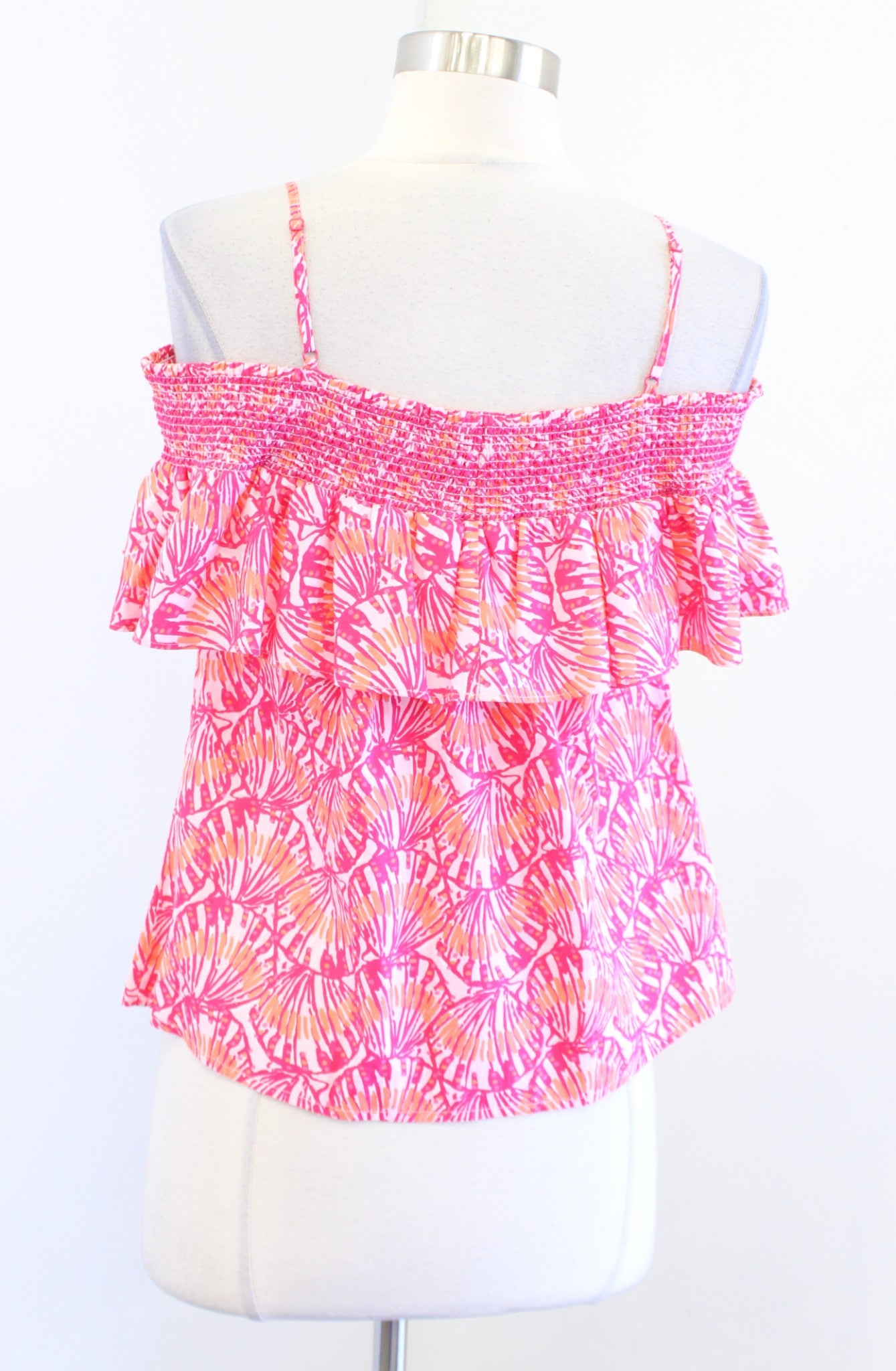 Vineyard Vines Pink Orange Seashell Print Off the Shoulder Top Blouse Size XS