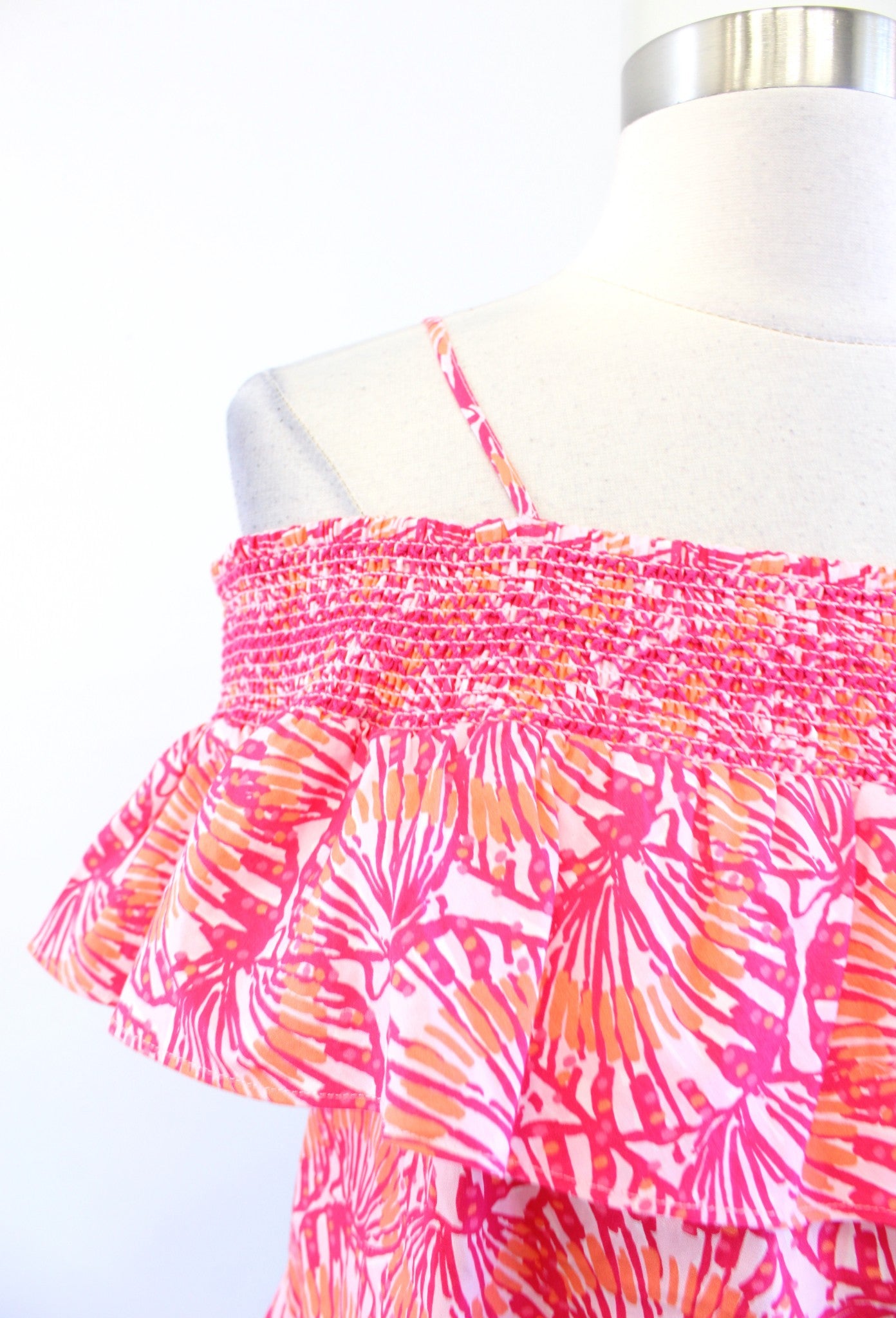 Vineyard Vines Pink Orange Seashell Print Off the Shoulder Top Blouse Size XS