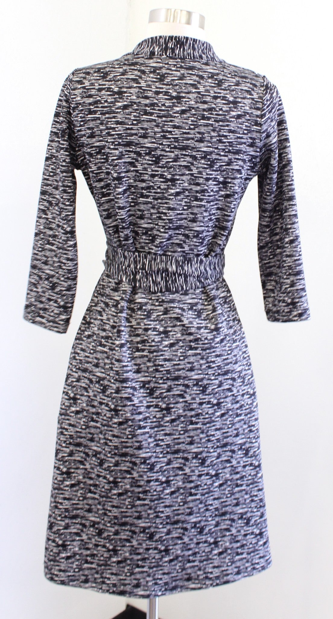 Anne Fontaine Senna Black White Static Print 3/4 Sleeve Tie Wrap Dress Size 38