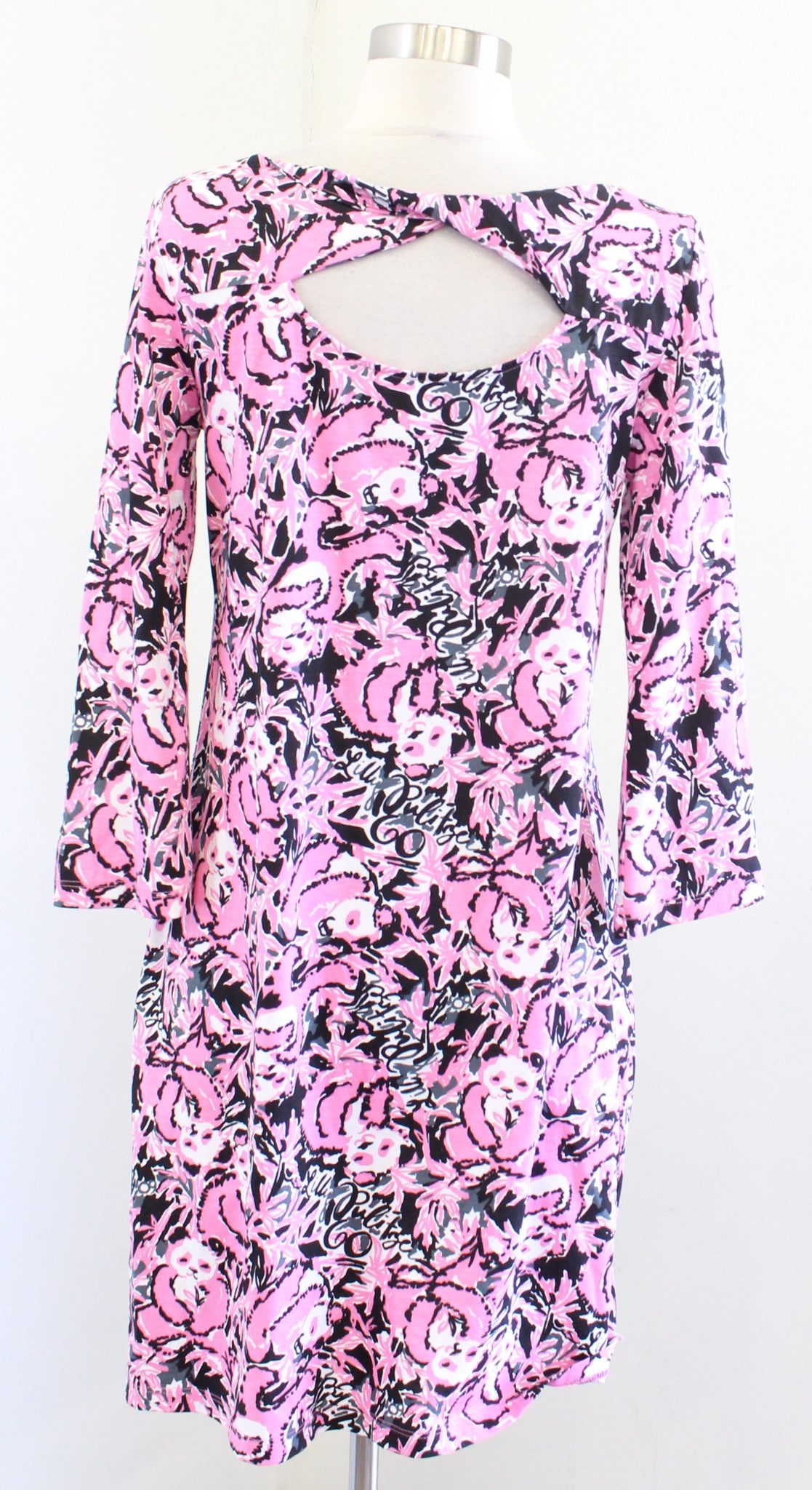 Lilly Pulitzer Pink Panda Print Bay Dress Size M Hangin With My Boo Shift Black