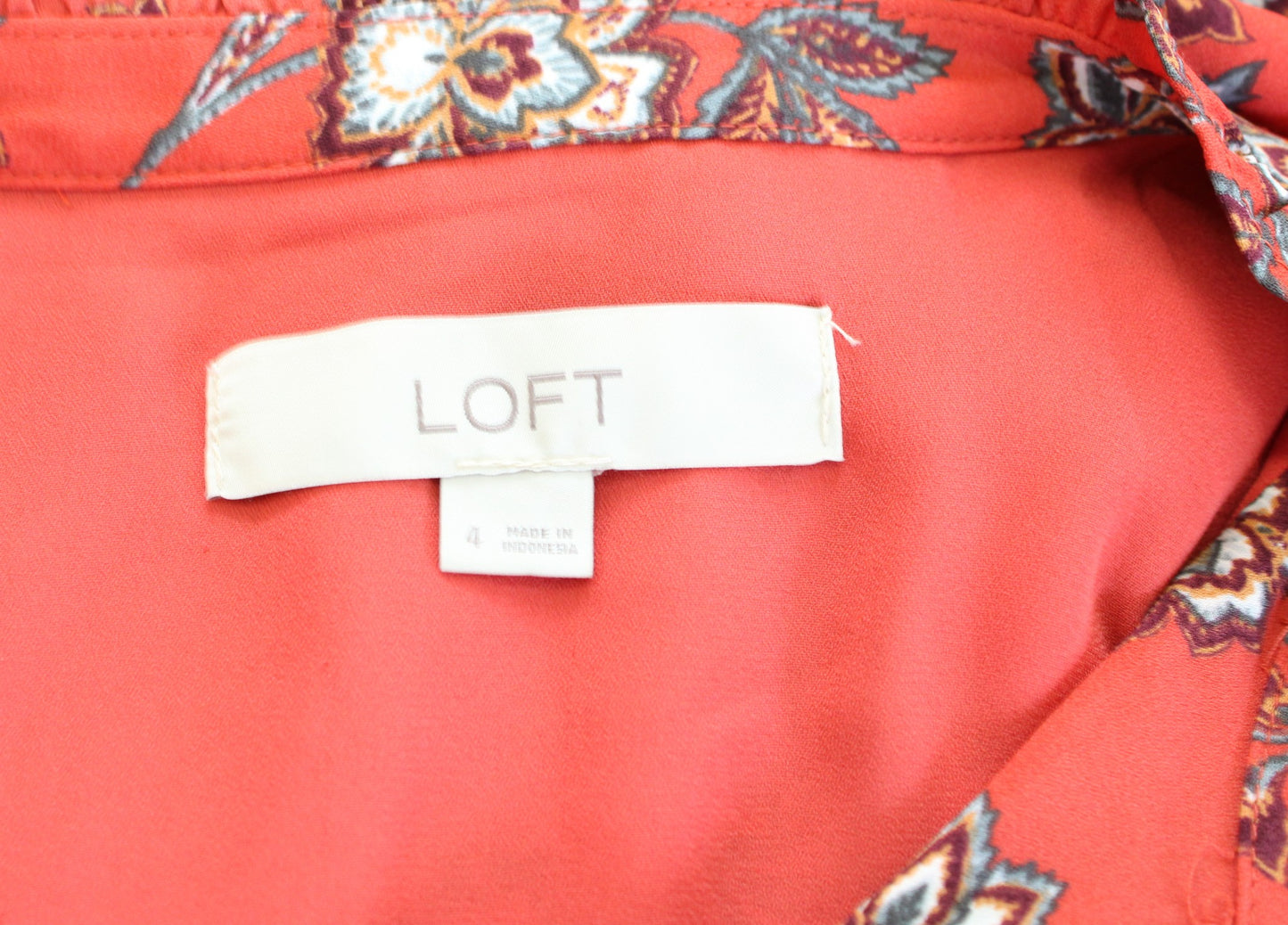 Ann Taylor Loft Burnt Orange Paisley Floral Button Front A Line Shirt Dress Sz 4