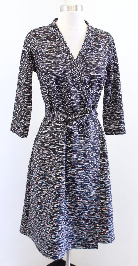 Anne Fontaine Senna Black White Static Print 3/4 Sleeve Tie Wrap Dress Size 38