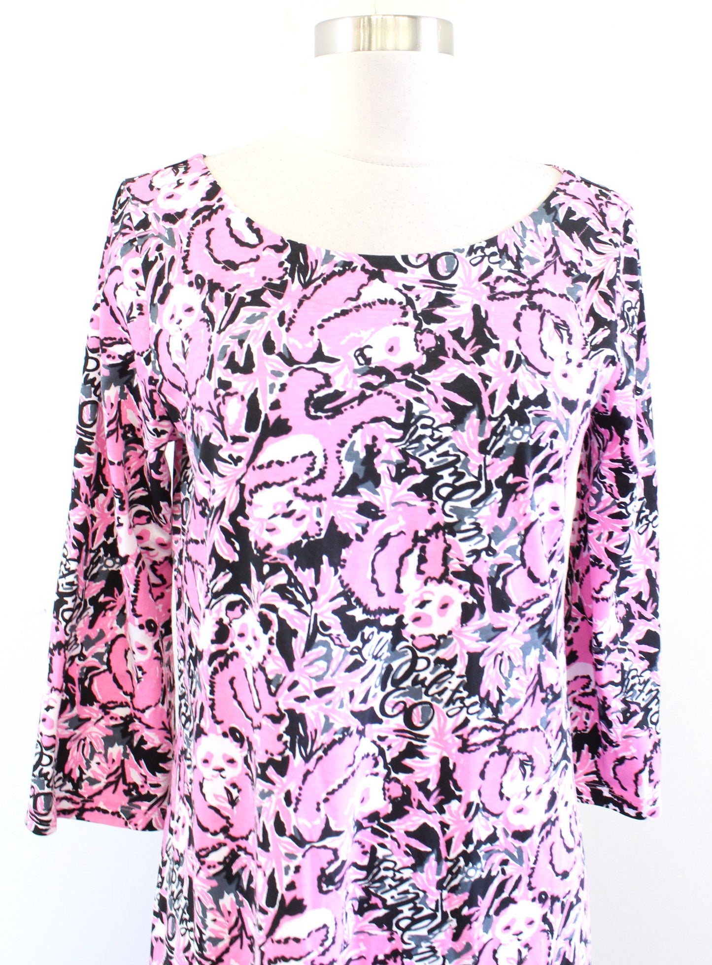 Lilly Pulitzer Pink Panda Print Bay Dress Size M Hangin With My Boo Shift Black