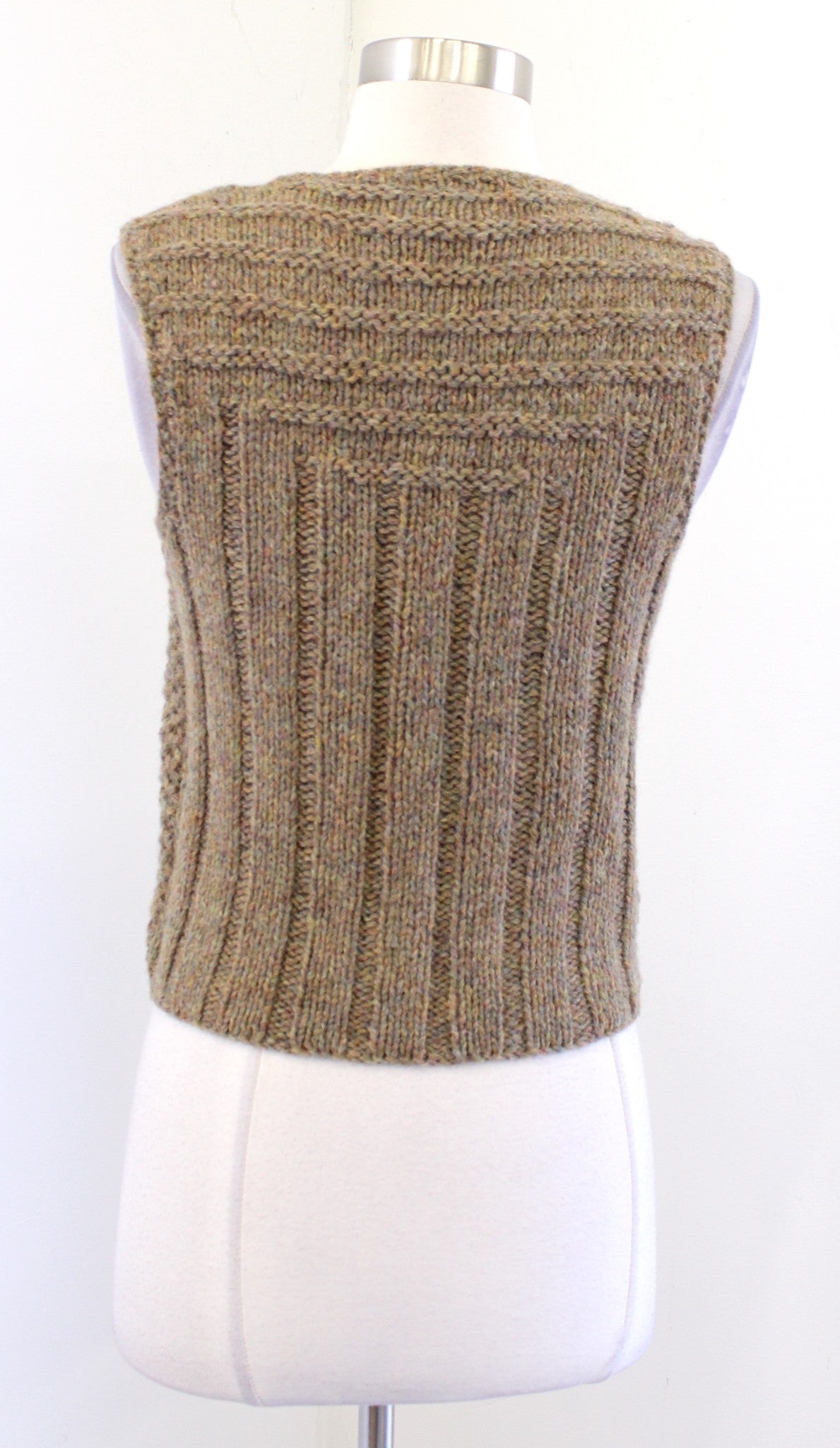 Vtg 90s Tan Multi Color Yarn Crochet Knit Shetland Wool Sweater Vest Size S Crop
