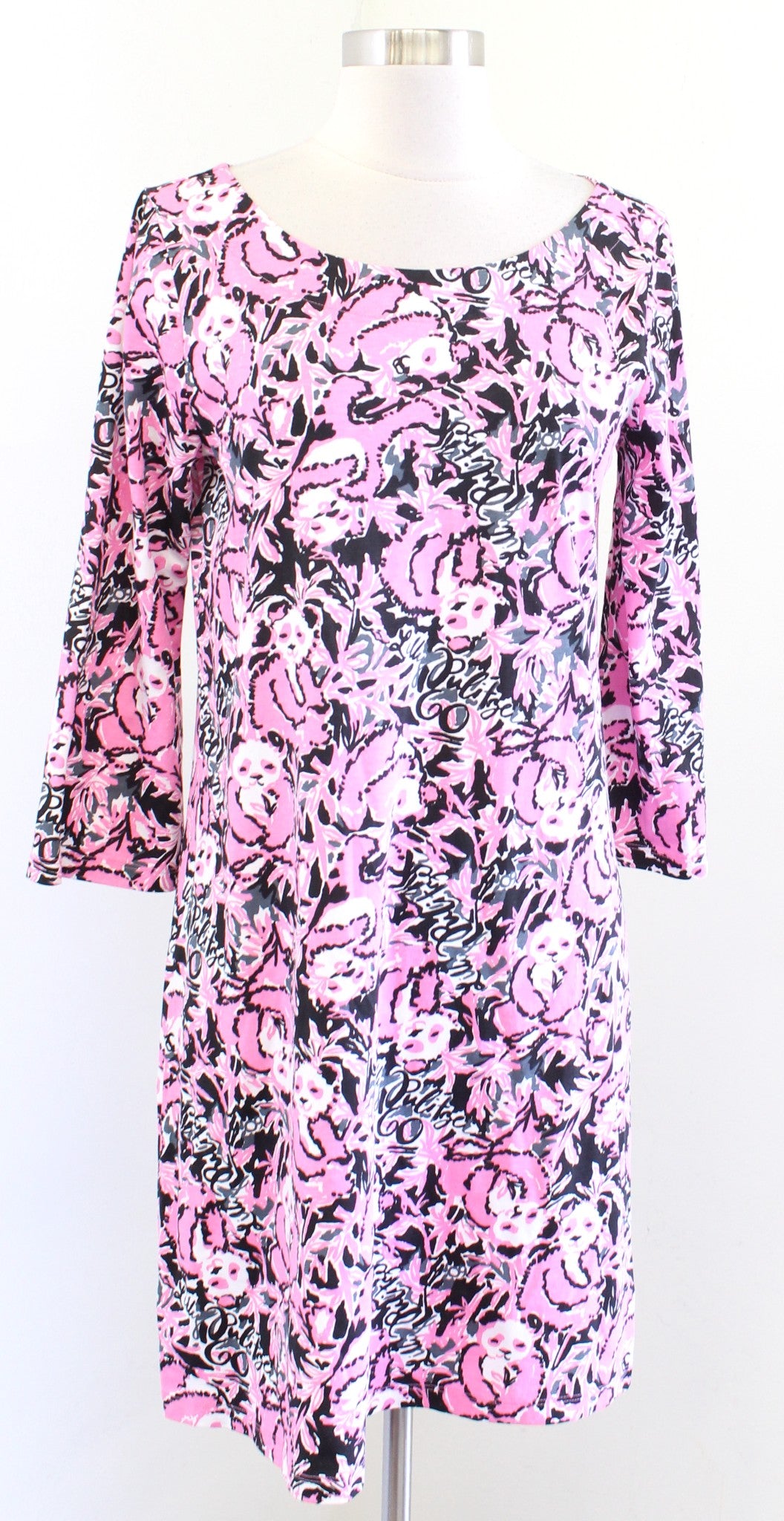 Lilly Pulitzer Pink Panda Print Bay Dress Size M Hangin With My Boo Shift Black