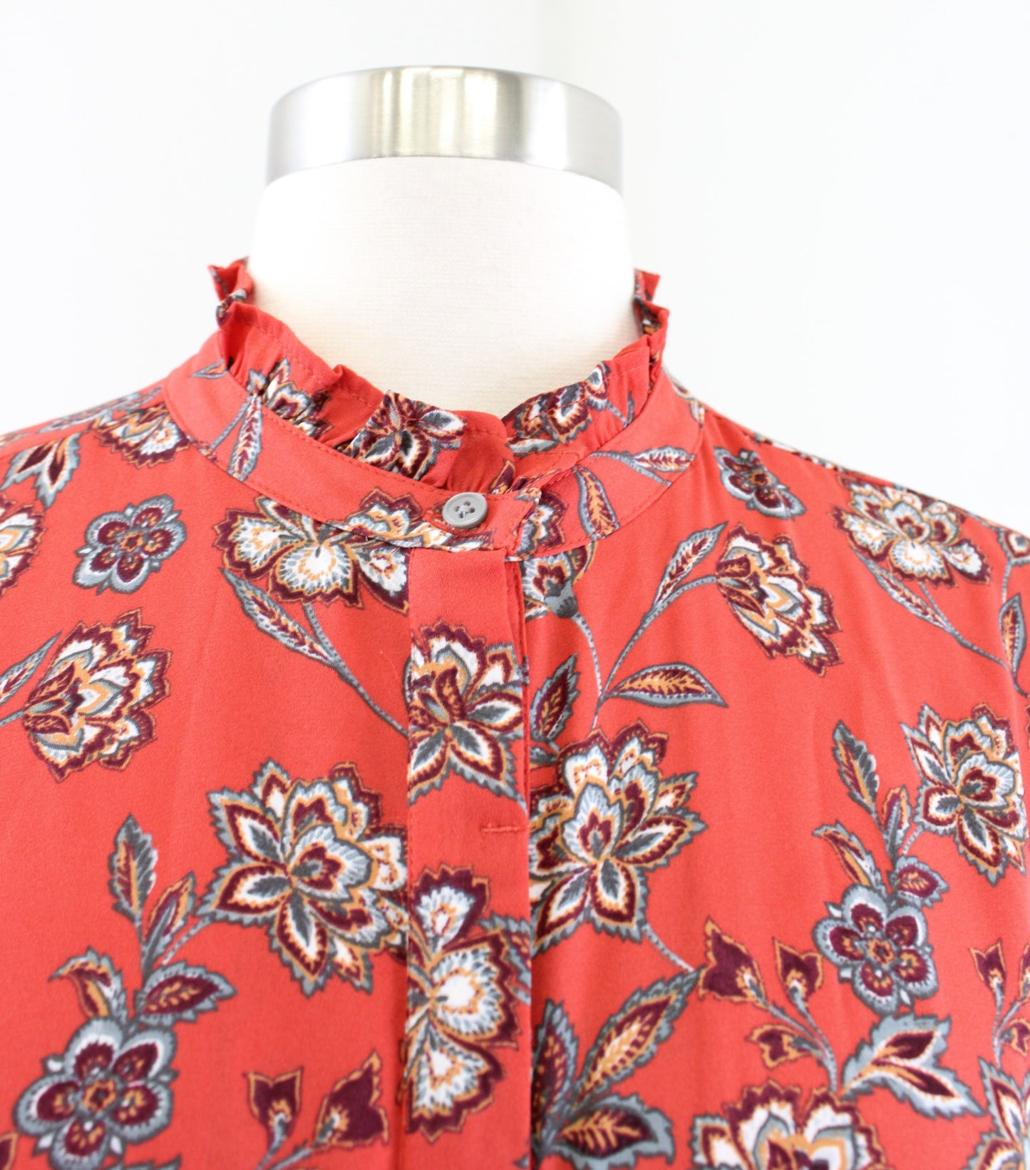 Ann Taylor Loft Burnt Orange Paisley Floral Button Front A Line Shirt Dress Sz 4