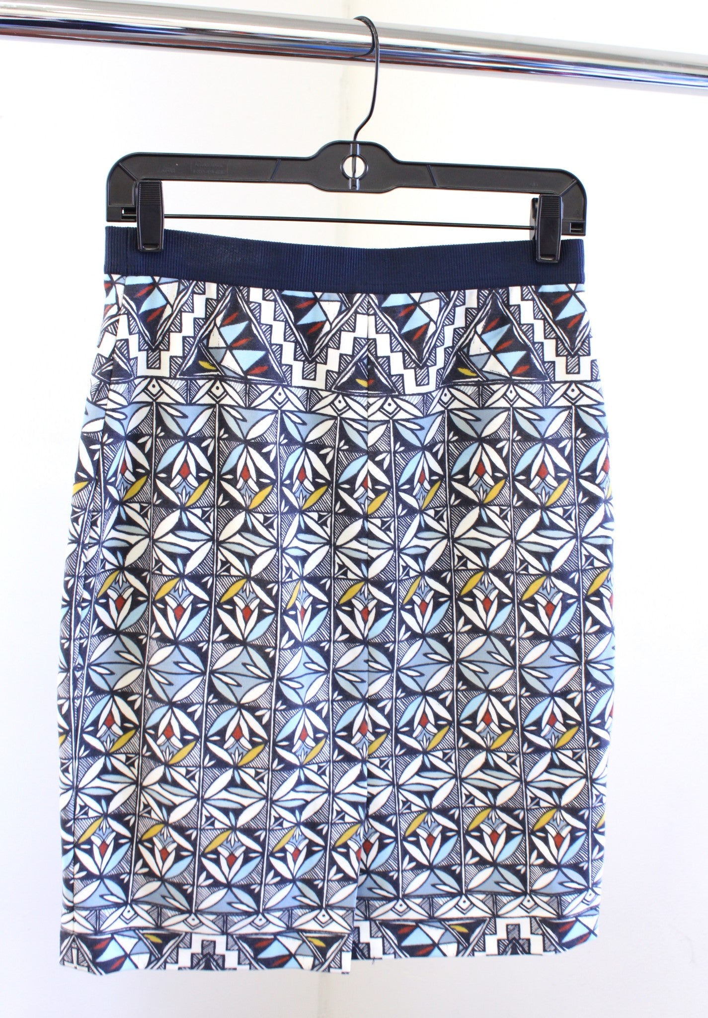 Tory Bruch Geometric Printed Ponte Knit Pencil Skirt Size S Blue Pull On