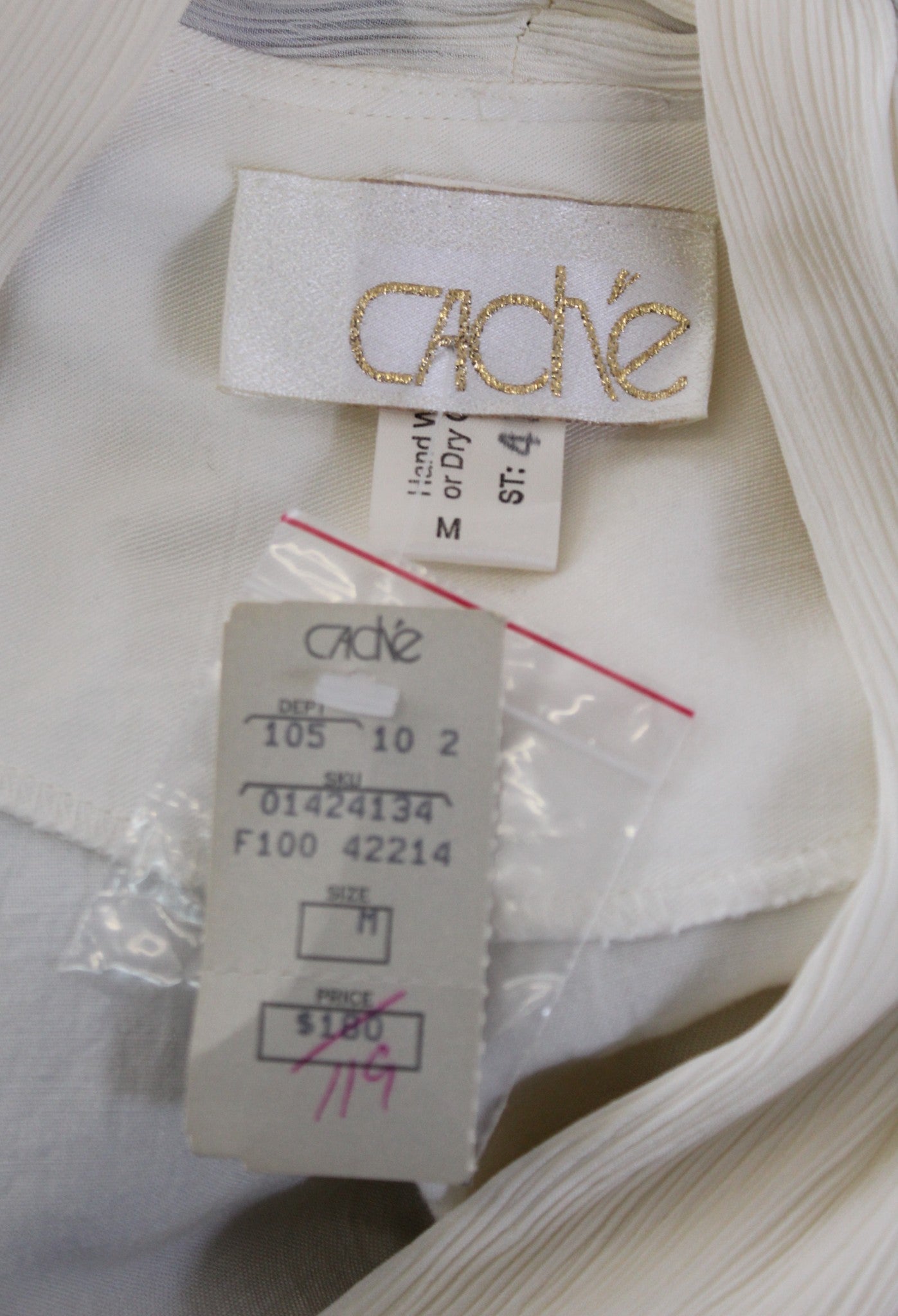 NWT Vtg 80s 90s Cache Deadstock Cream Tassel Beaded Draped Top Blouse Size M