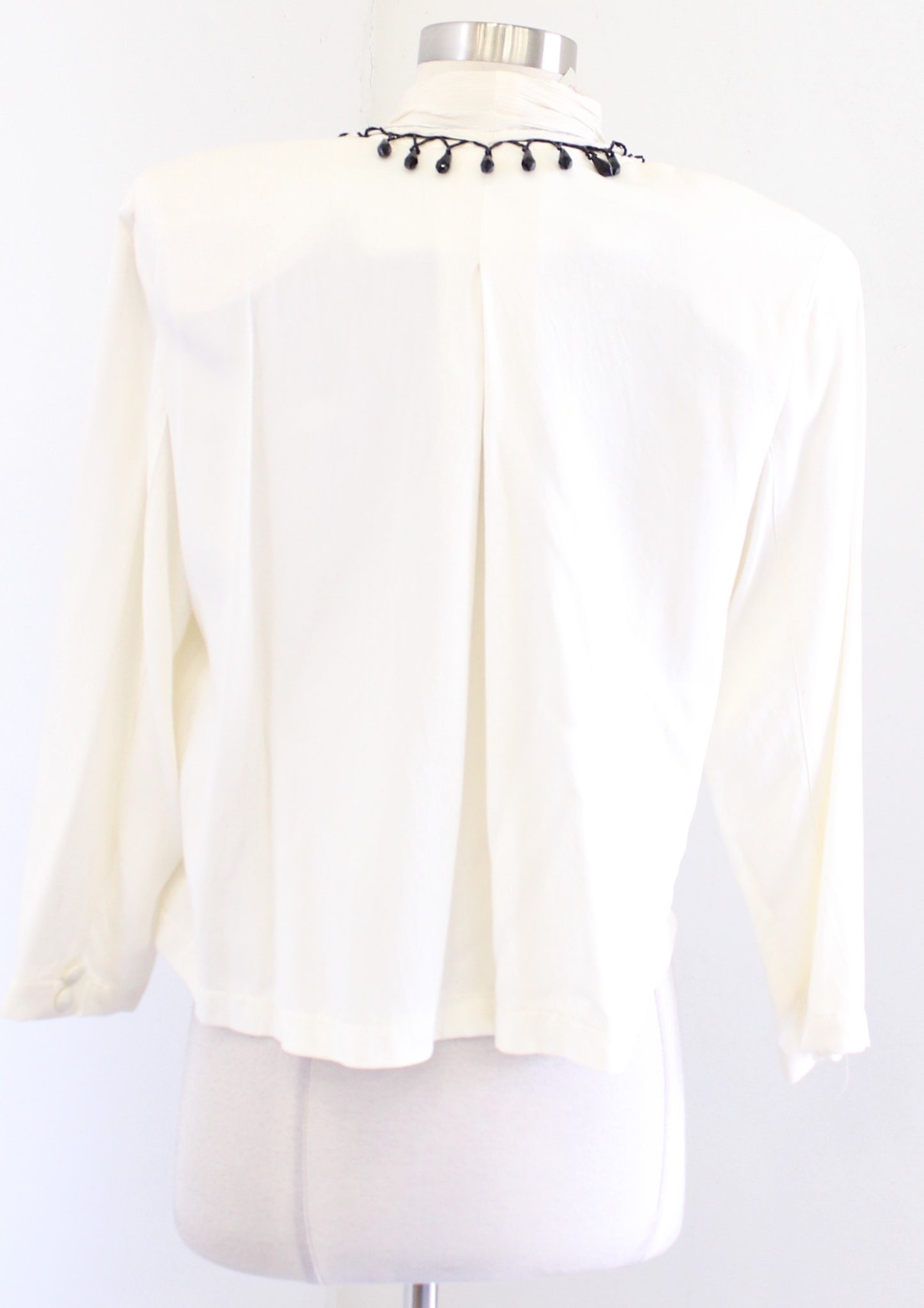 NWT Vtg 80s 90s Cache Deadstock Cream Tassel Beaded Draped Top Blouse Size M