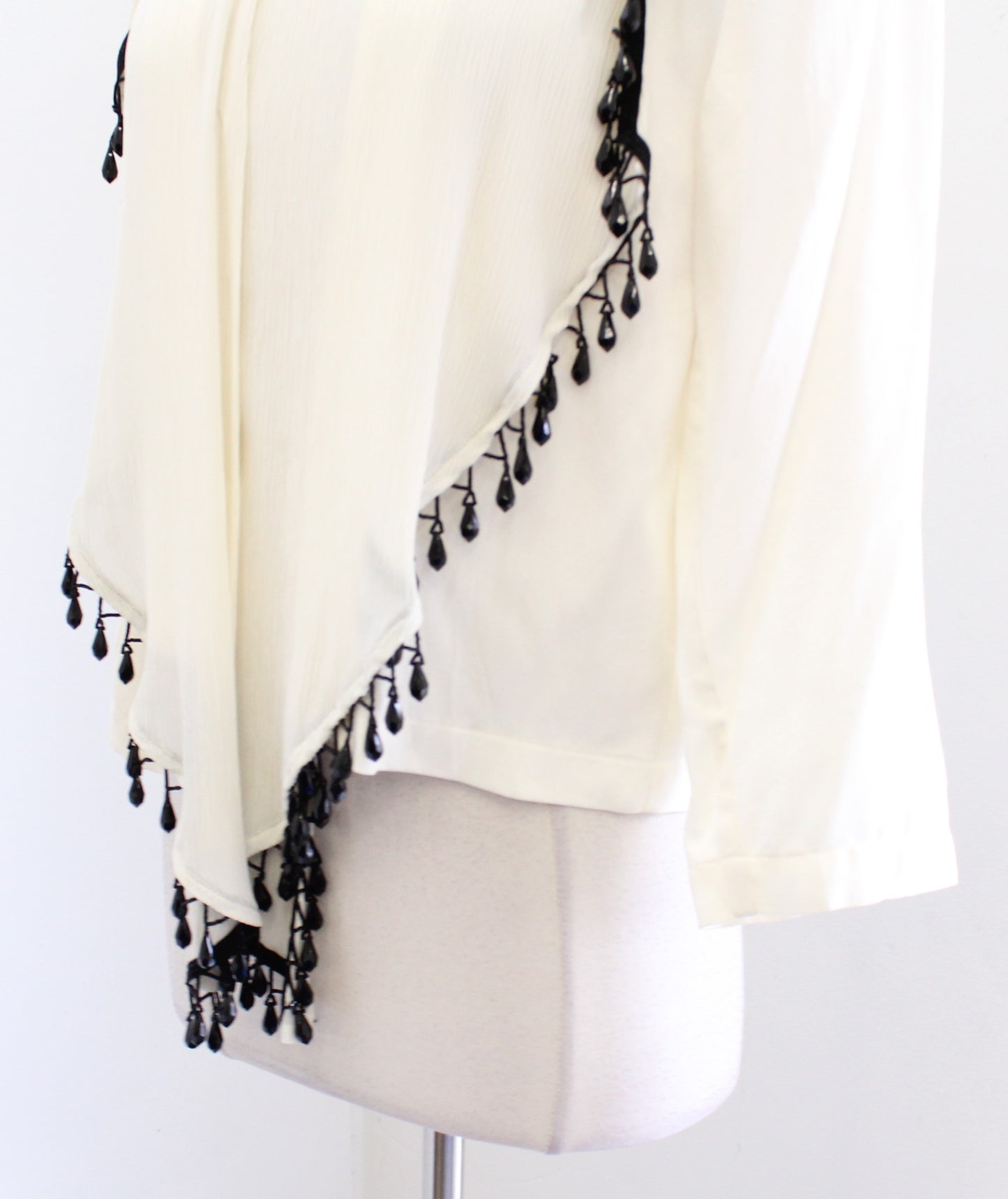 NWT Vtg 80s 90s Cache Deadstock Cream Tassel Beaded Draped Top Blouse Size M