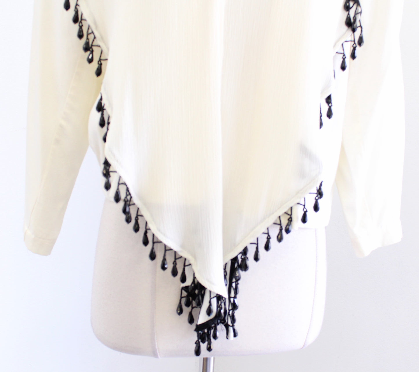 NWT Vtg 80s 90s Cache Deadstock Cream Tassel Beaded Draped Top Blouse Size M