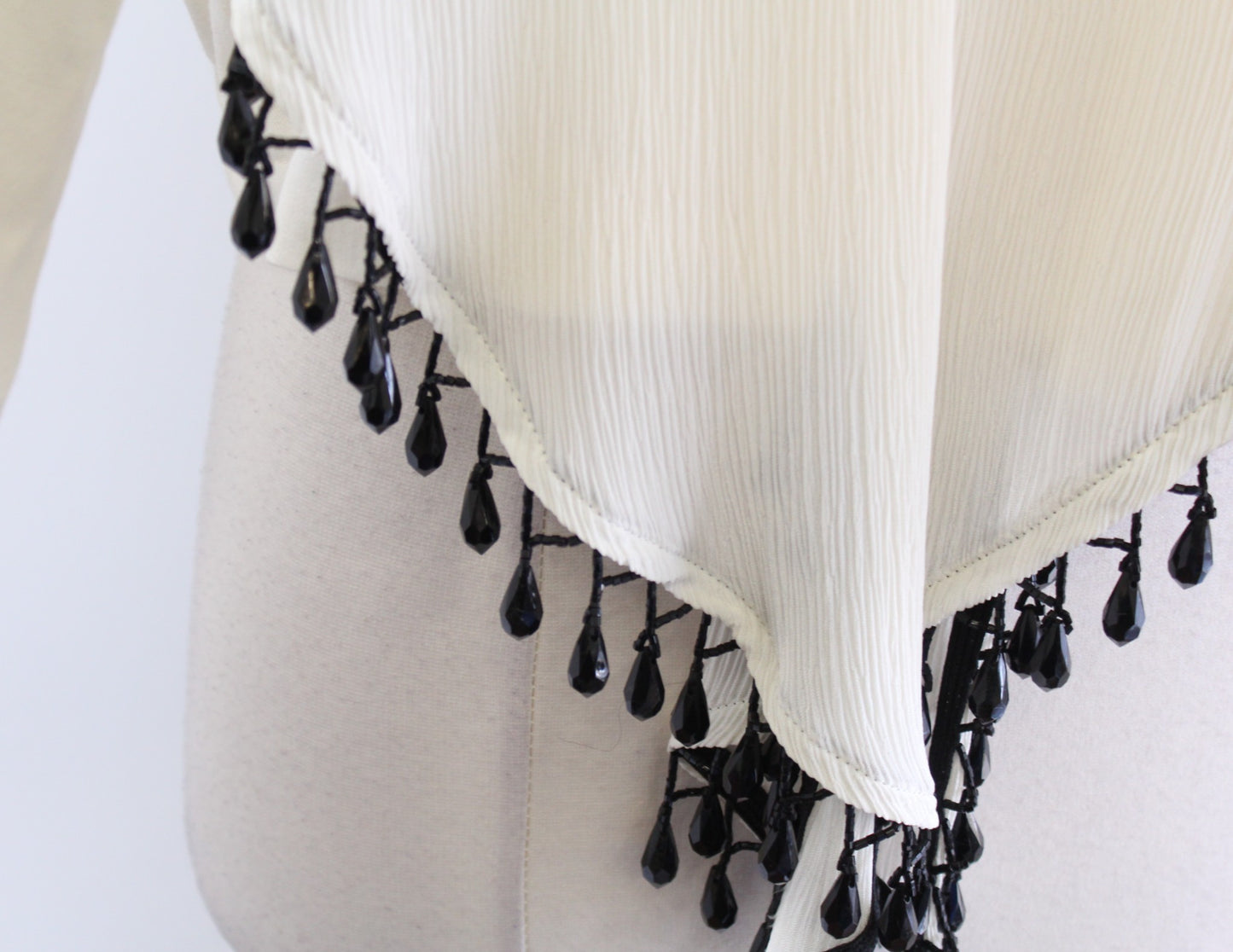 NWT Vtg 80s 90s Cache Deadstock Cream Tassel Beaded Draped Top Blouse Size M