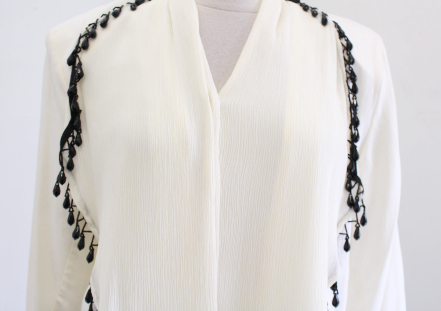 NWT Vtg 80s 90s Cache Deadstock Cream Tassel Beaded Draped Top Blouse Size M