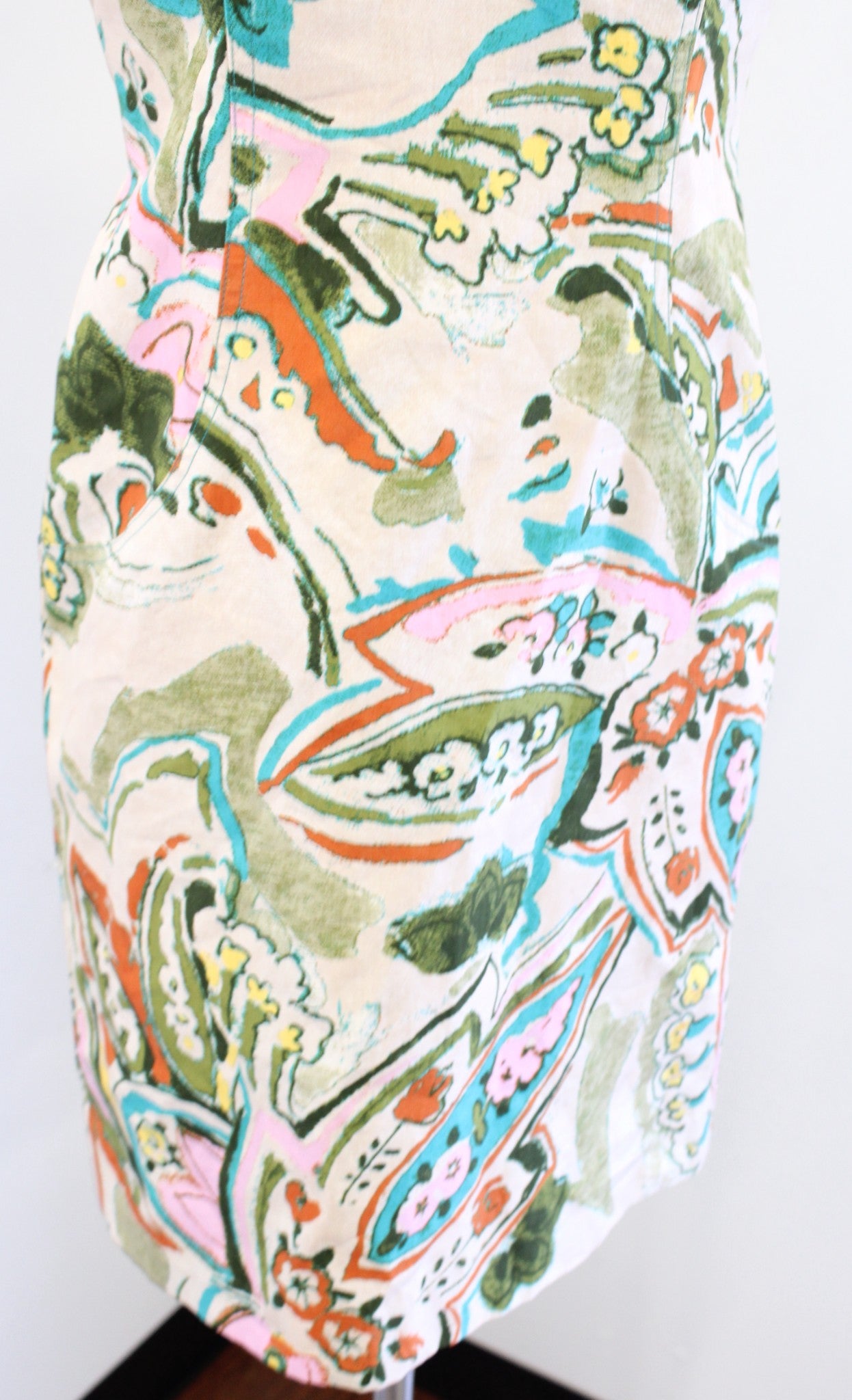 David Meister Beige Tan Multi Color Floral Paisley Print Sheath Dress SIze 6