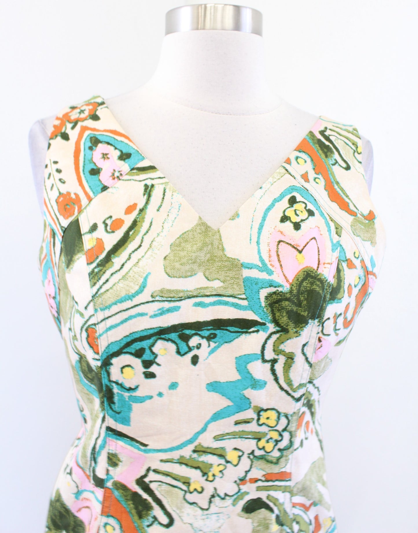 David Meister Beige Tan Multi Color Floral Paisley Print Sheath Dress SIze 6