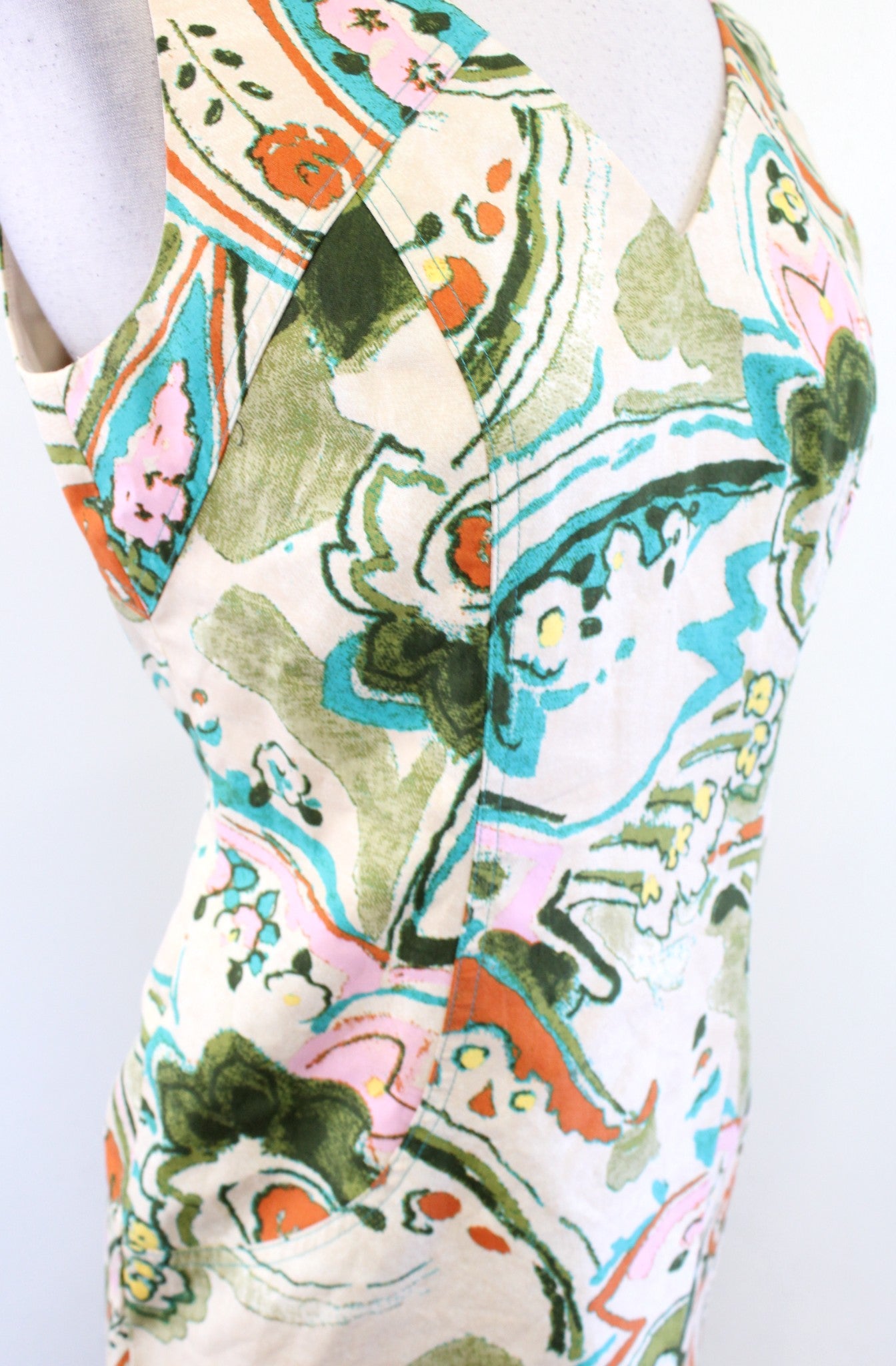 David Meister Beige Tan Multi Color Floral Paisley Print Sheath Dress SIze 6
