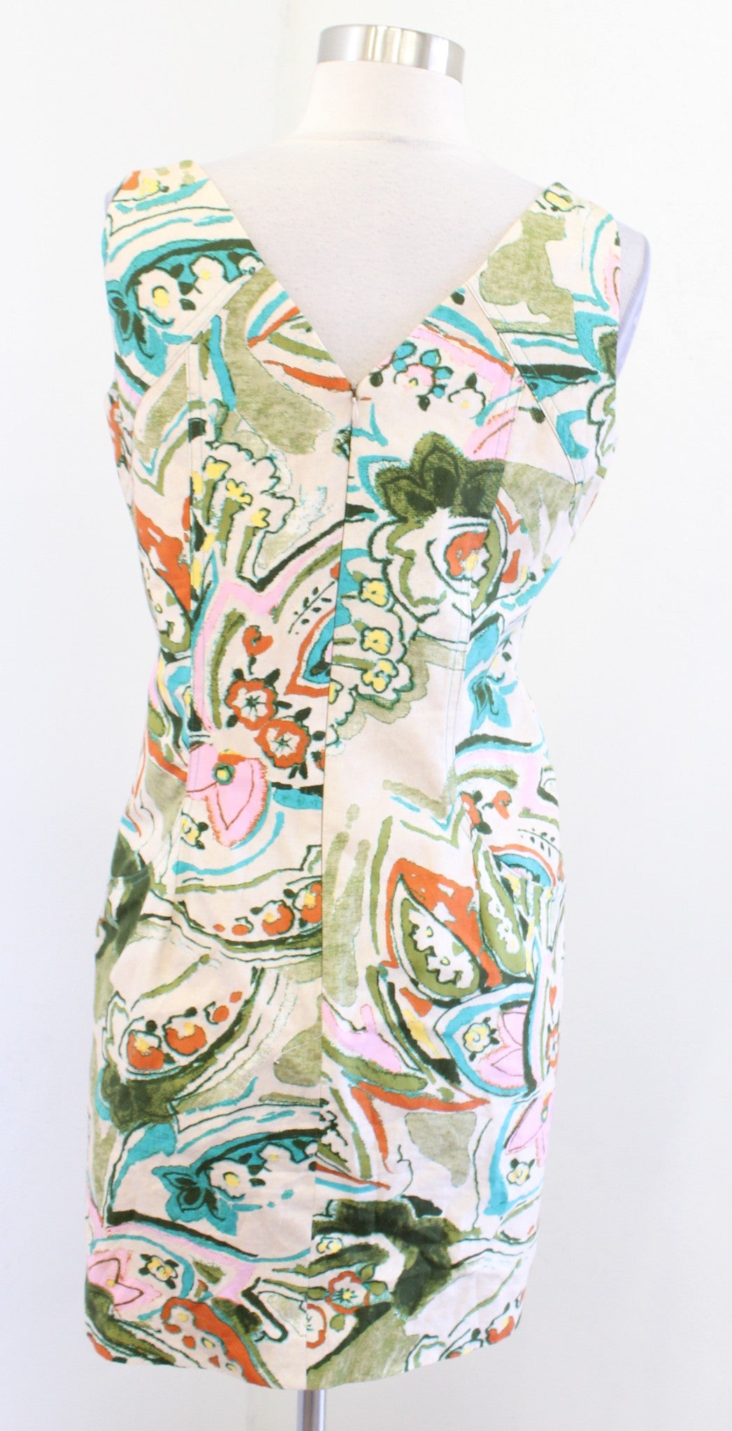 David Meister Beige Tan Multi Color Floral Paisley Print Sheath Dress SIze 6