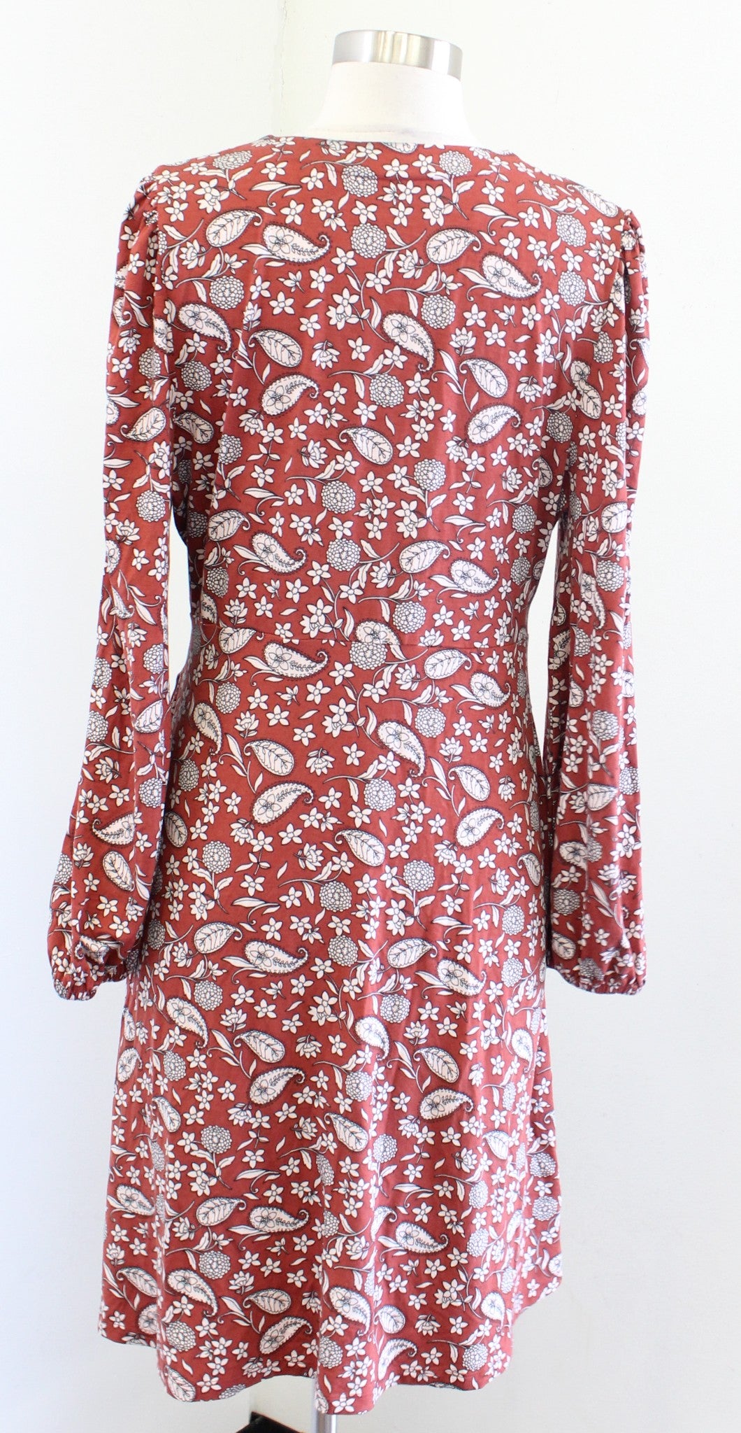 Boden Rust Burnt Orange Paisley Print Knit Easy Fixed Faux Wrap Dress Sz 10R 10
