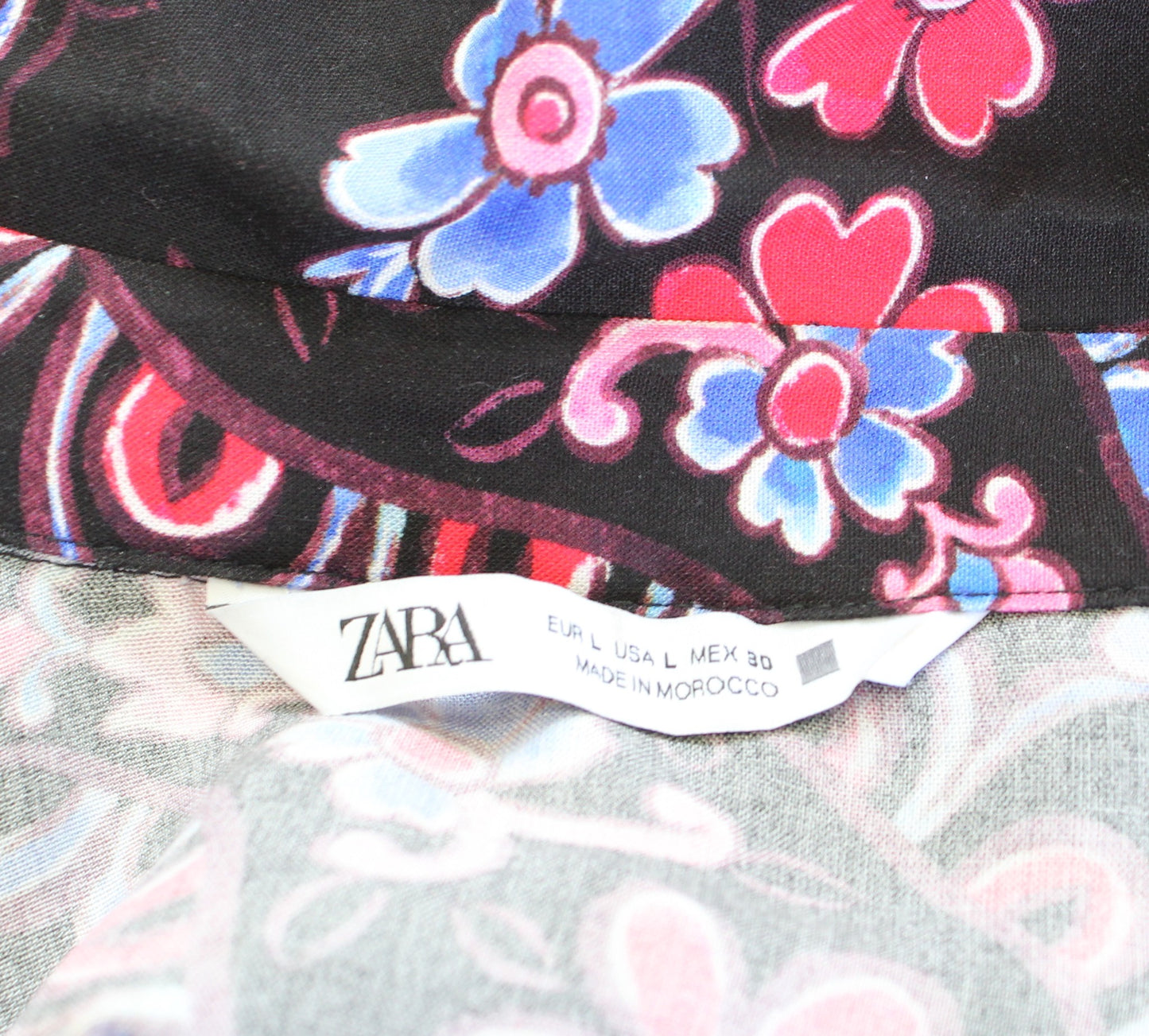 Zara Black Bold Paisley Floral Print Tiered Mini Shift Dress Size L Pink Blue