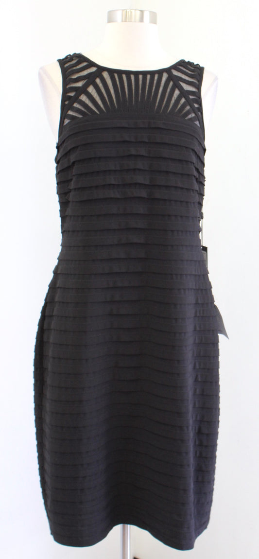 NWT Adrianna Papell Black Tiered Mesh Neckline Sheath Dress Size 12 Cocktail