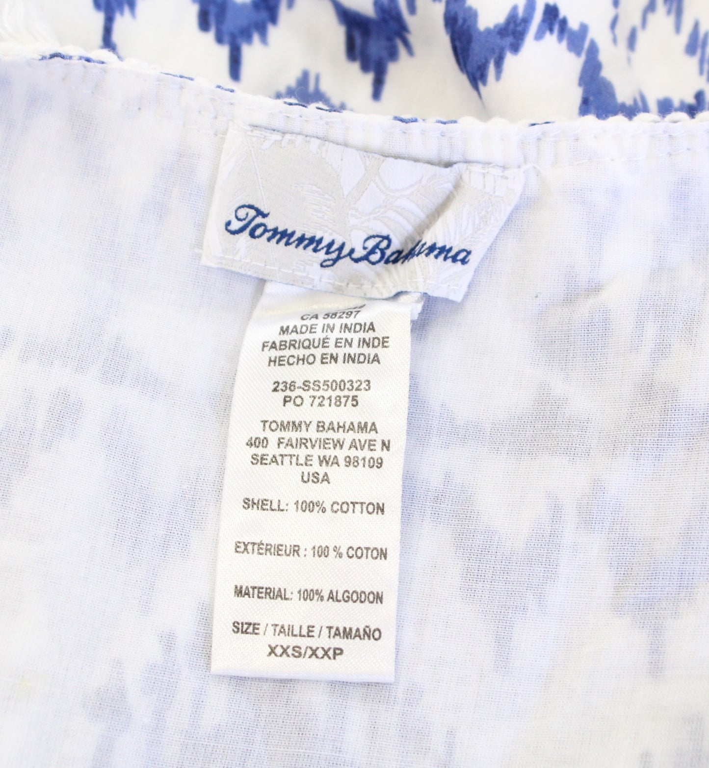 Tommy Bahama Ikat Tropics Printed Tassel Tunic Dress Coverup Beach XXS 2XS Blue